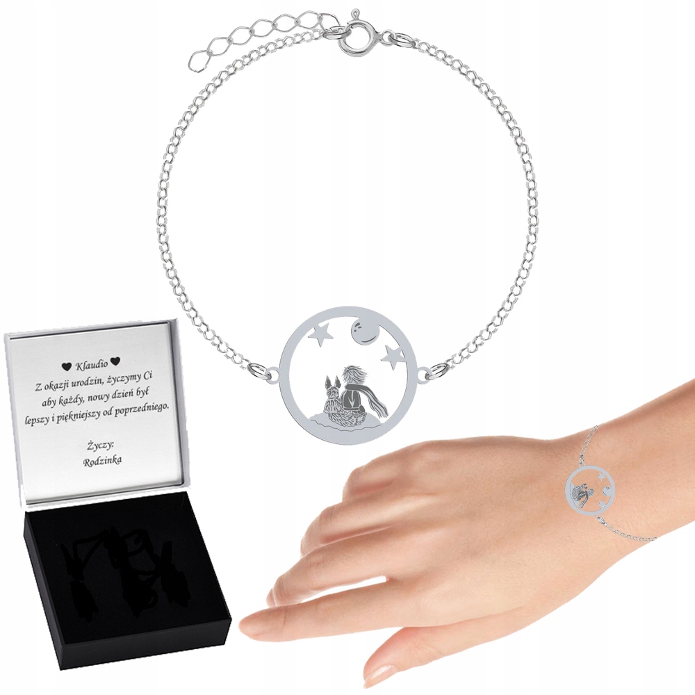 Stříbrný náramek s malým princem Řetízek Šperky 925 Gravírování Bonus