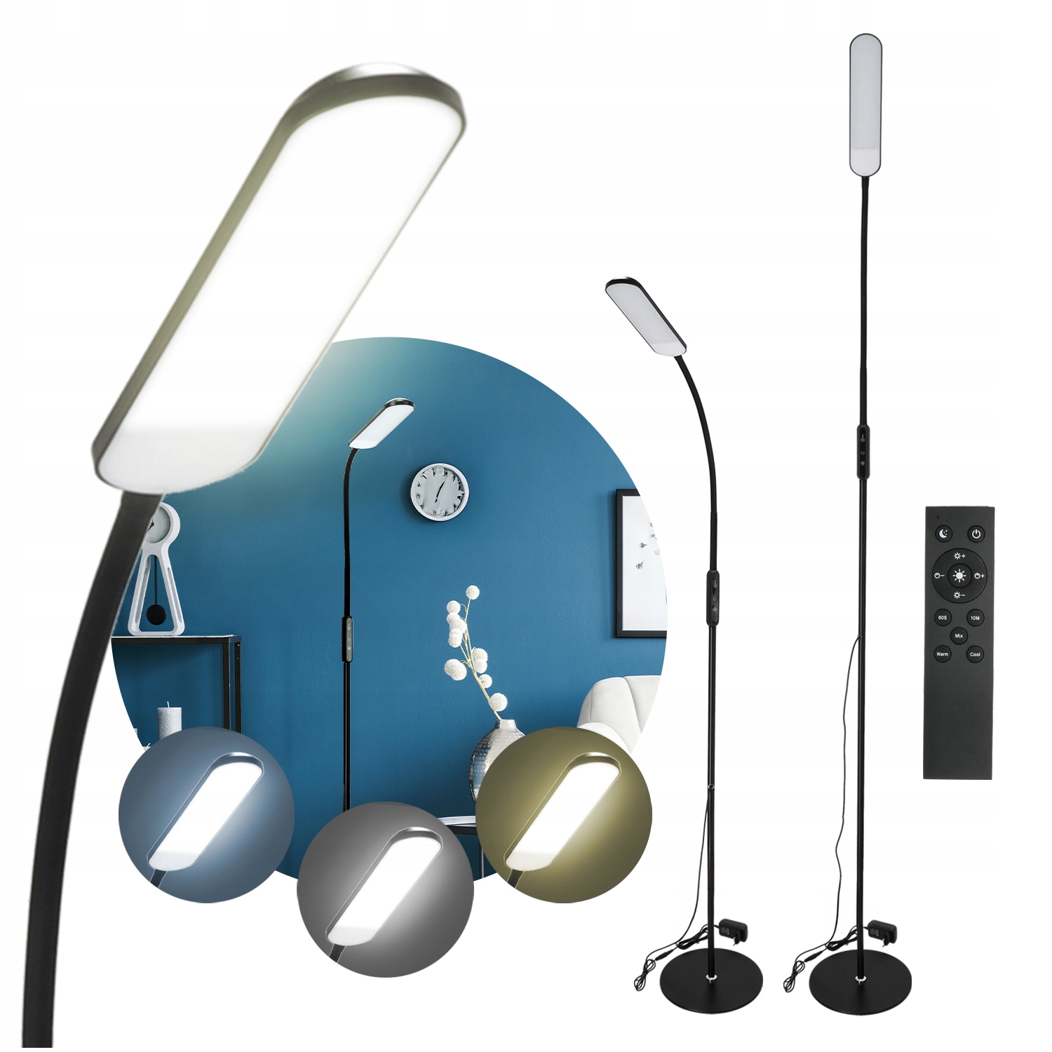 Lampa Podłogowa Led 10W Pilot Ściemnianie 3 barwy Regulowana