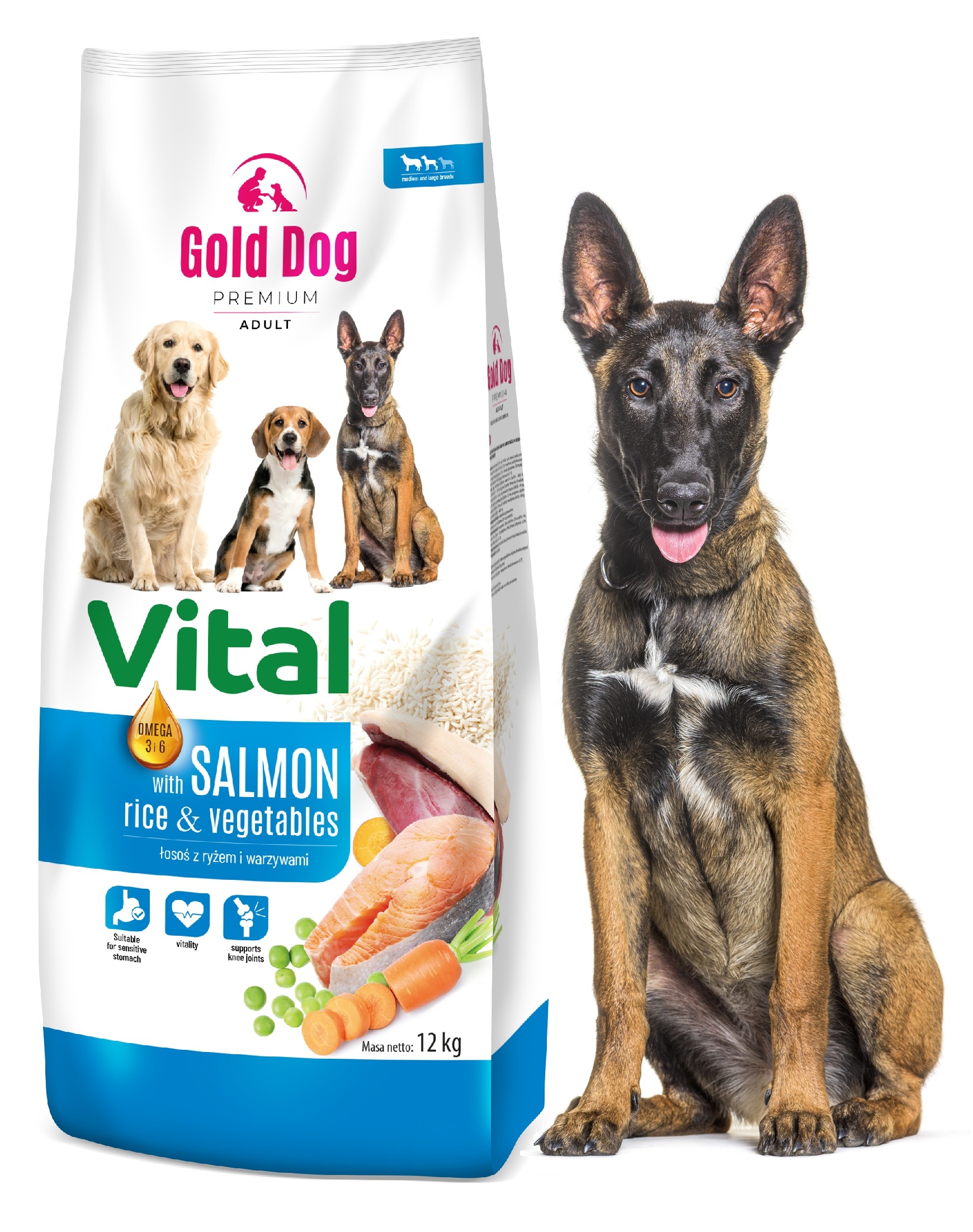 Levně Krmivo pro psy Gold Dog Vital Salmon premium 12 kg Lososová rýže na klouby