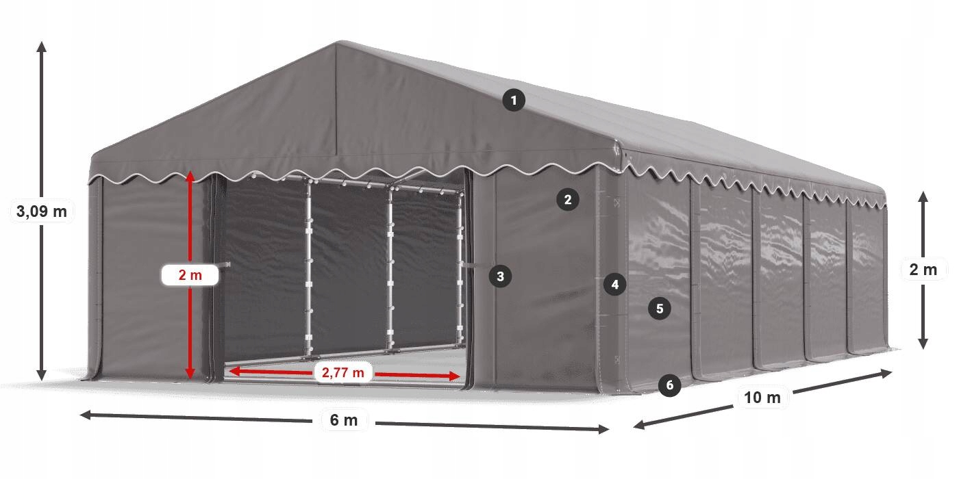Namiot Magazynowy 6x10m Przemysłowy DAS 240 SF Długość 10 m