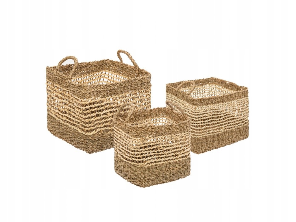 Úložné koše s ušami, 3 ks, prútené