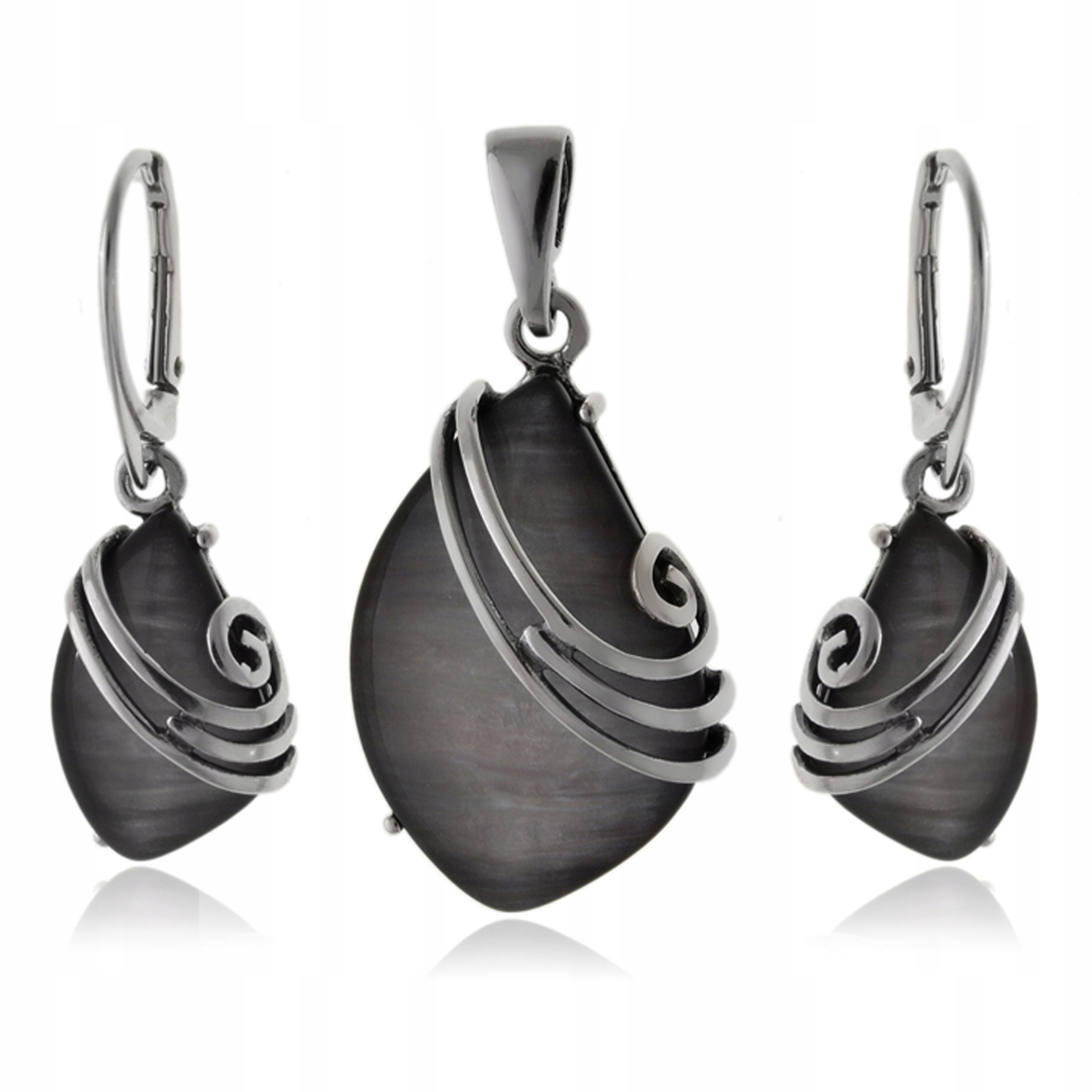 Sada stříbrných šperků 925 s šedou perleťovou hmotou přívěsek a náušnice