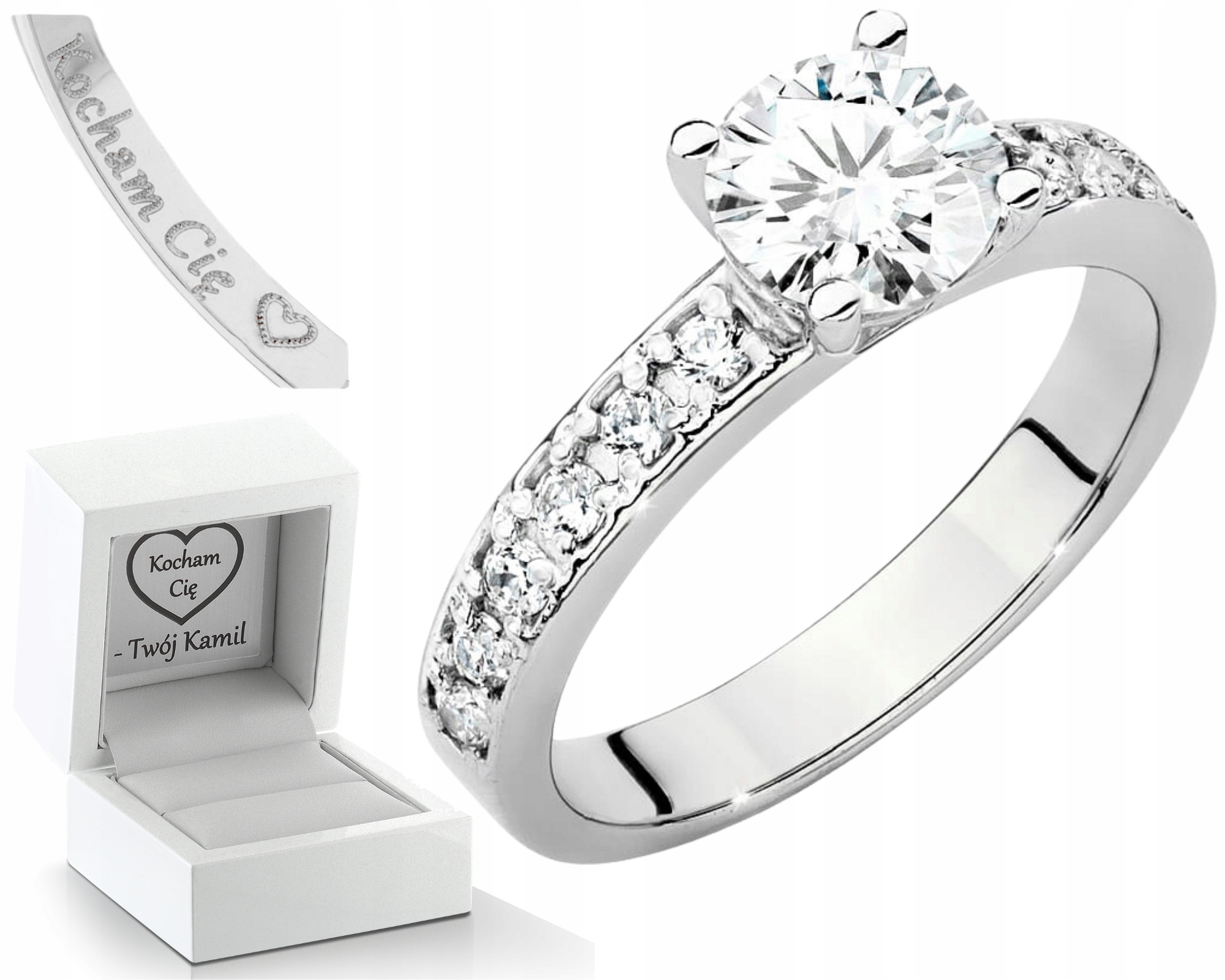 Velký Bílé Zlato Prstýnek Diamanty Lab Jako Dárek K Dárek Drť 585