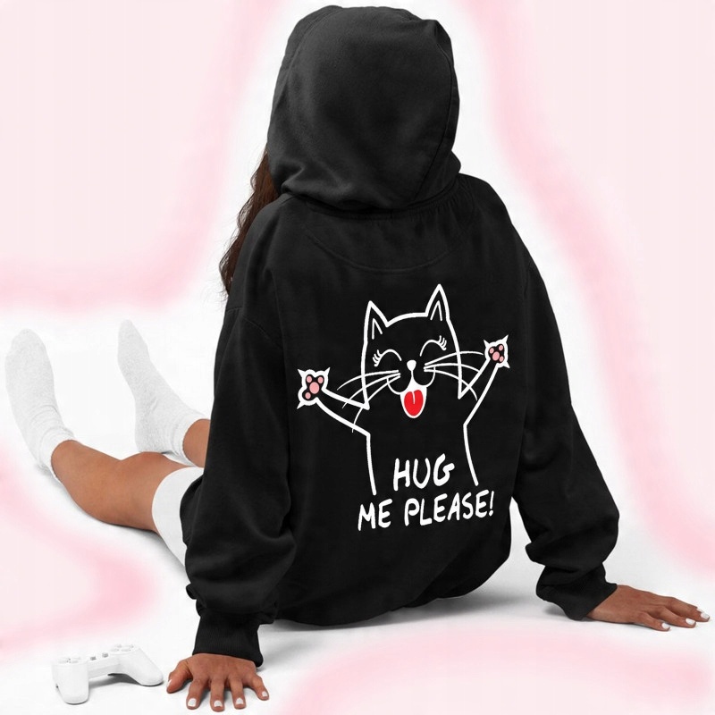 

czarna bluza z kotem na plecach Hug Me Please L