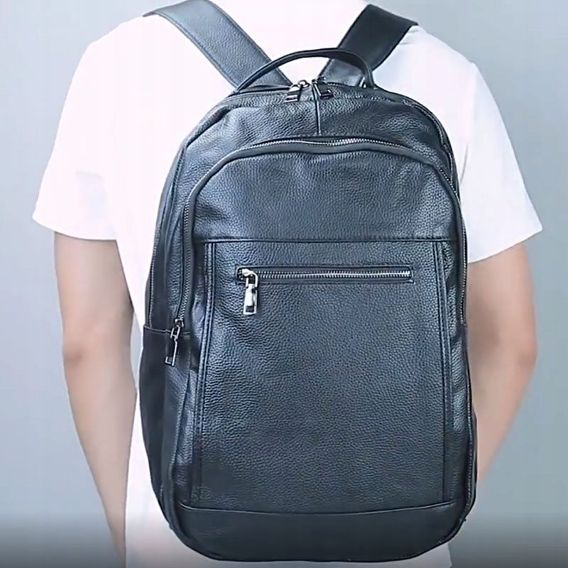 PLECAK SKÓRZANY Męski STYLOWY LAPTOP Czarny Wzór dominujący bez wzoru