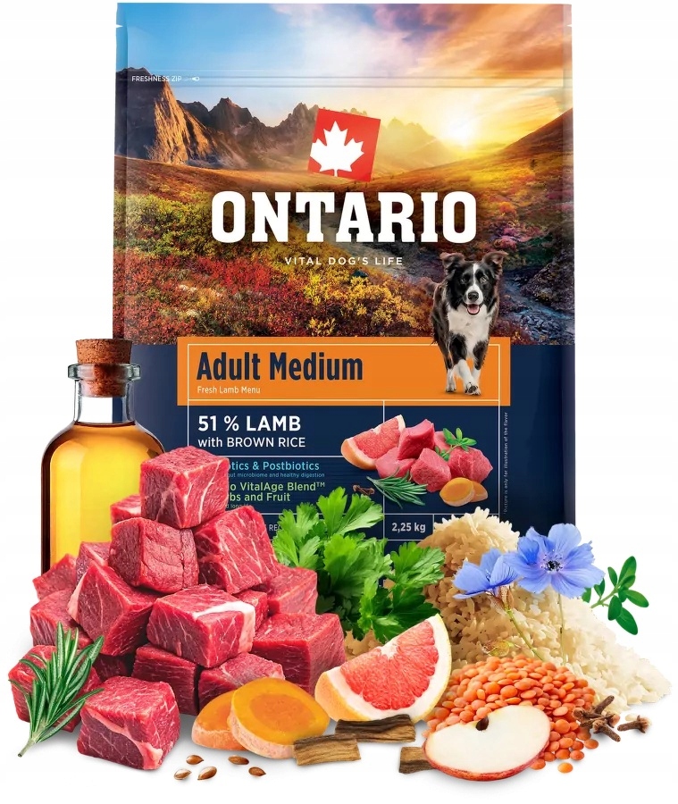 Levně Ontario 2,25kg Adult Medium Lamb Krmivo pro dospělé psy středních plemen