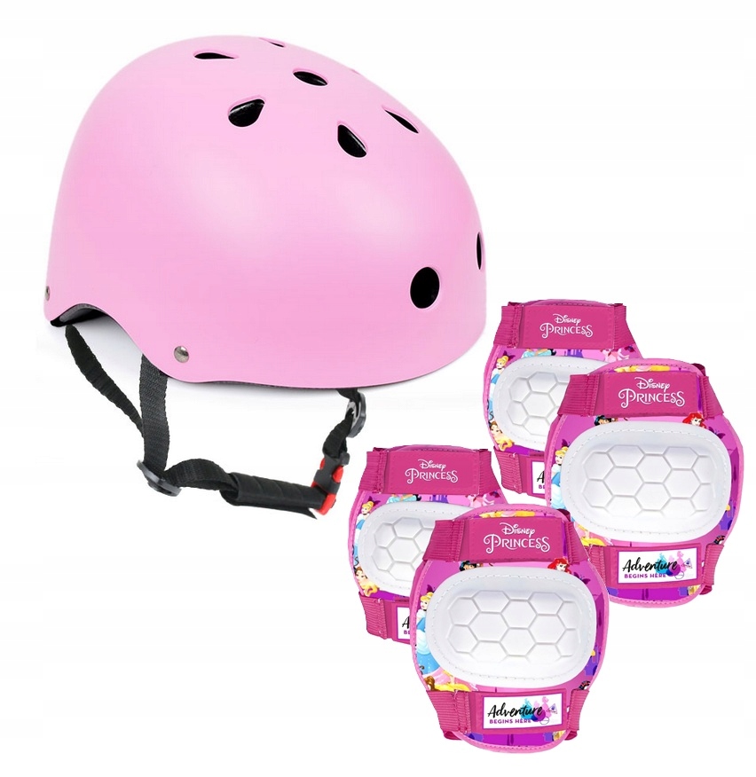 Kask dziecięcy 47-53 cm 4x ochraniacz kolana łokcie Księżniczki rozm. S
