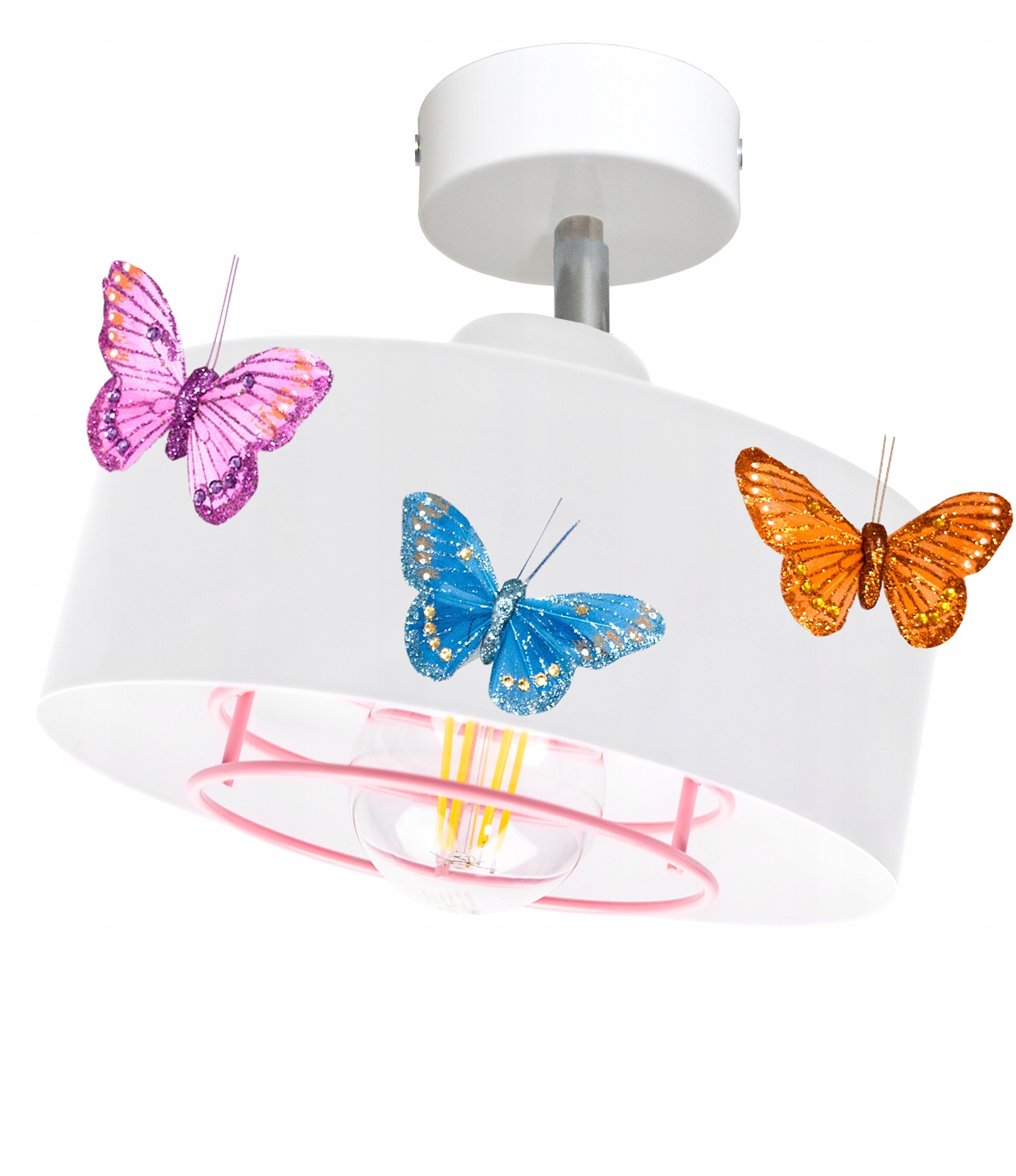 

Ciekawa Lampa Sufitowa Motylek Spiro biało różowy