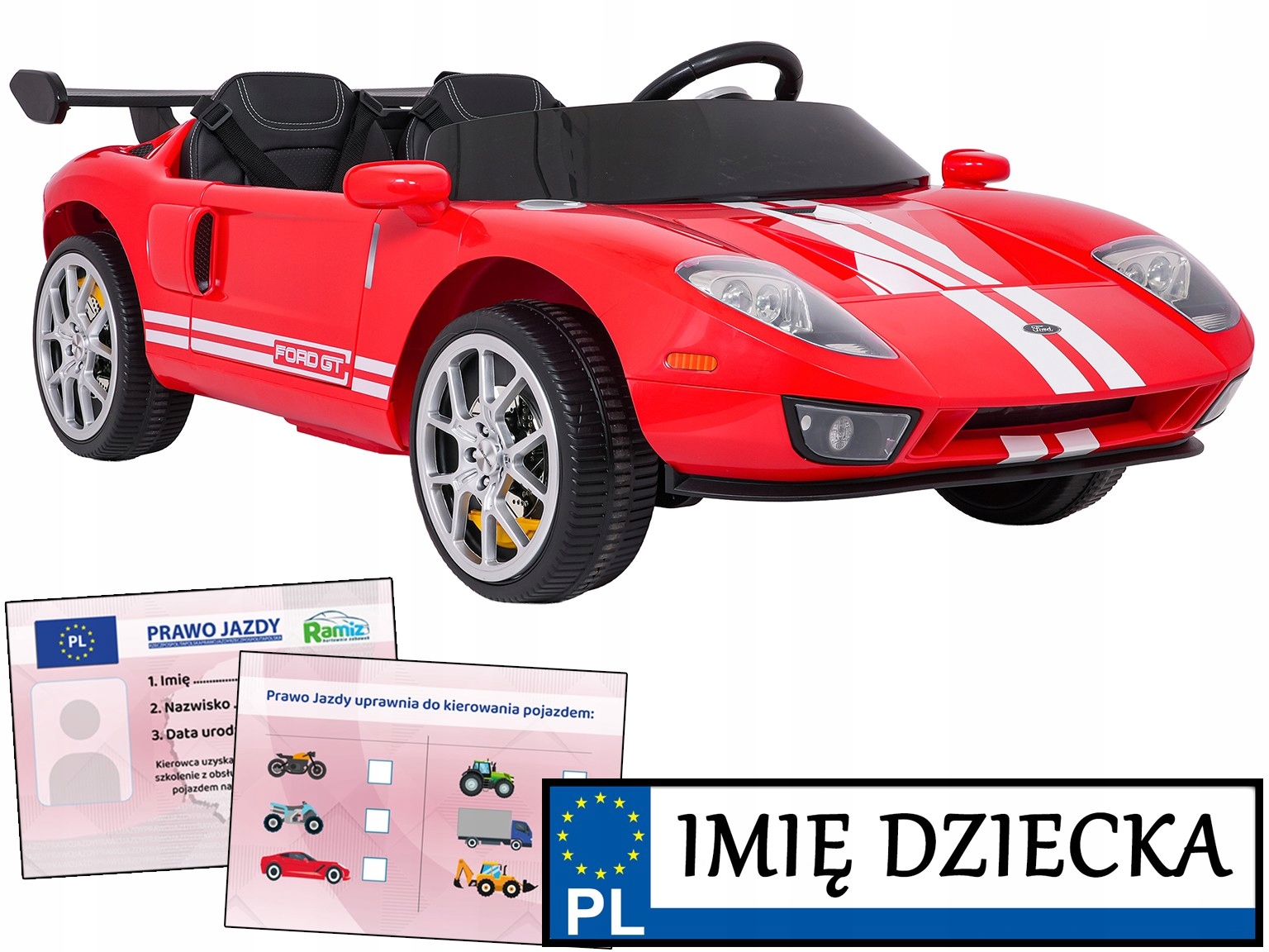 samochodzik na akumulator Dwuosobowy Ford Gt pilot 2 Silniki 100W