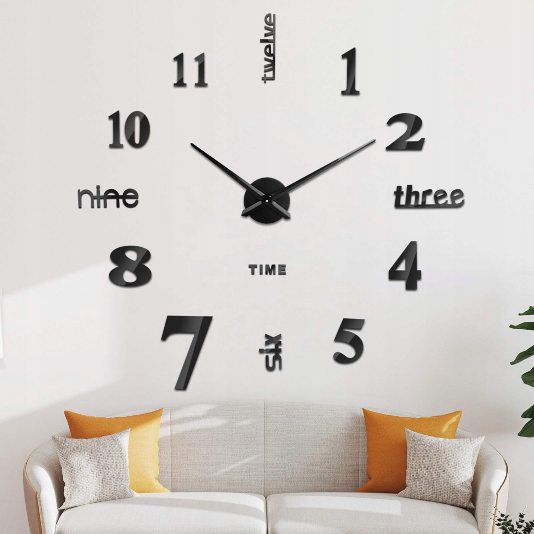 

Zegar Ścienny Duży Naklejany Na Ścianę 3D 65-130cm