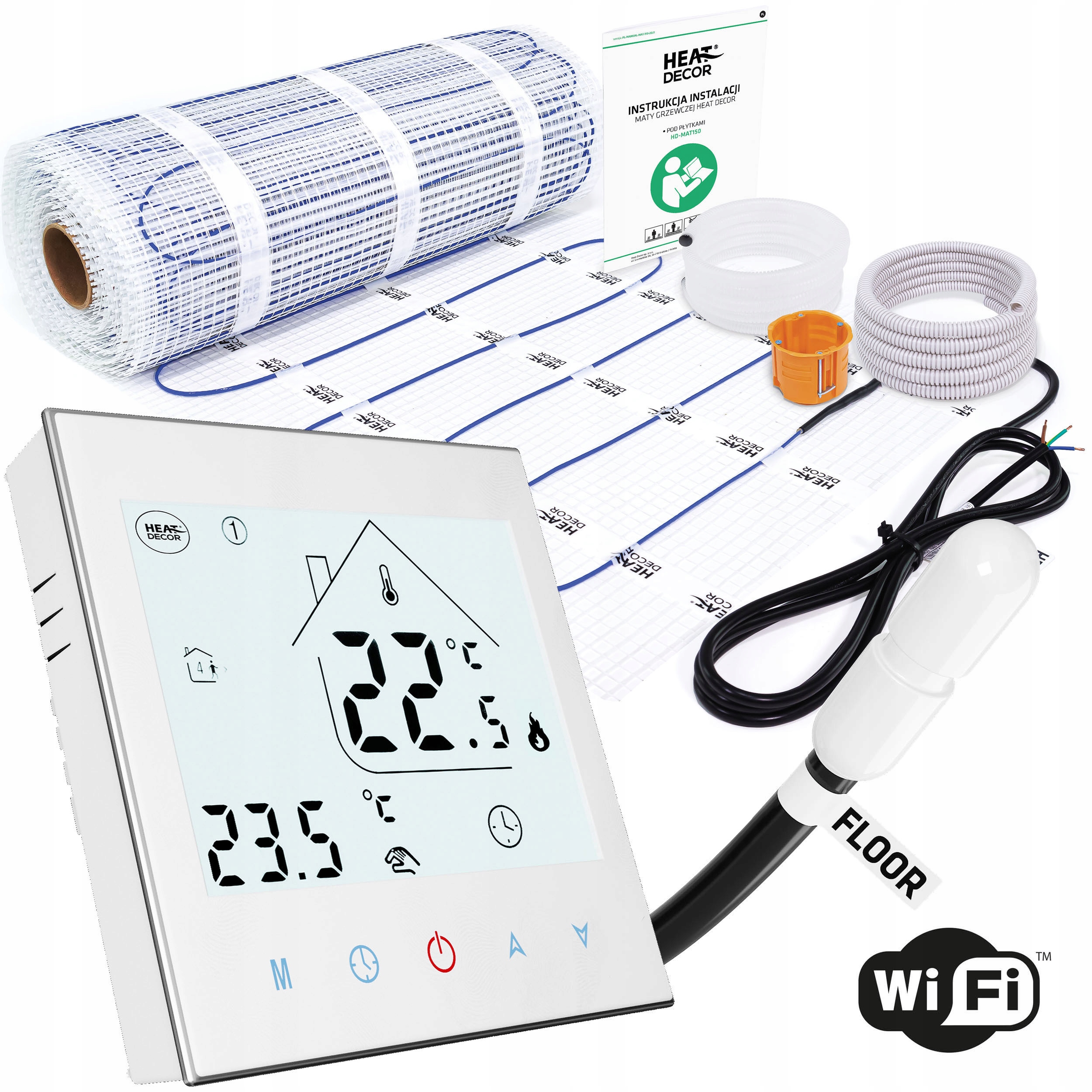 Mata grzewcza pod płytki HD-MAT150 z termostatem T1000 WiFi Zestaw 3,5 m²