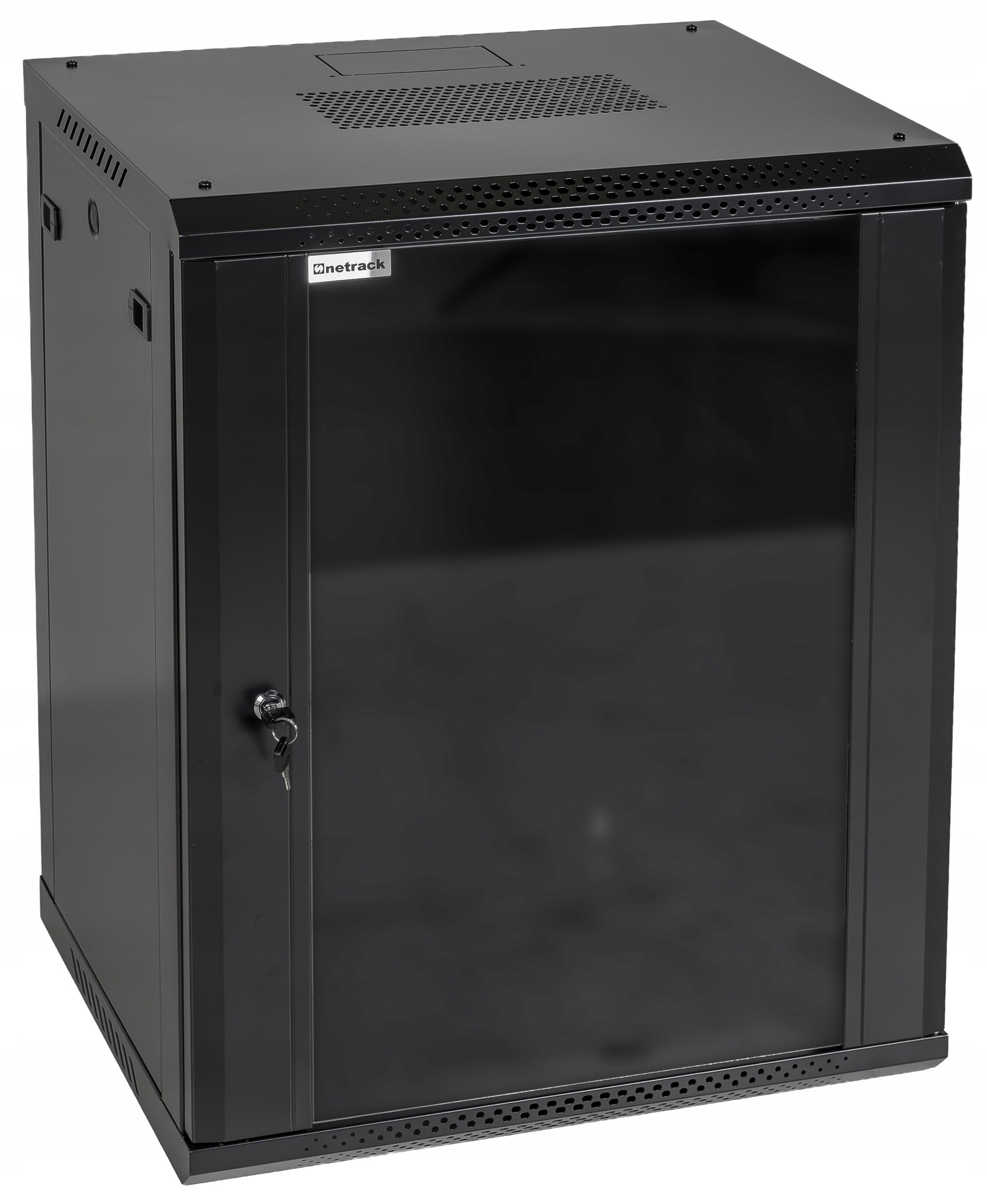 Závesná skriňa Rack 19" 15U, 450 mm, Netrack F-Line, čierna, sklenené dvere