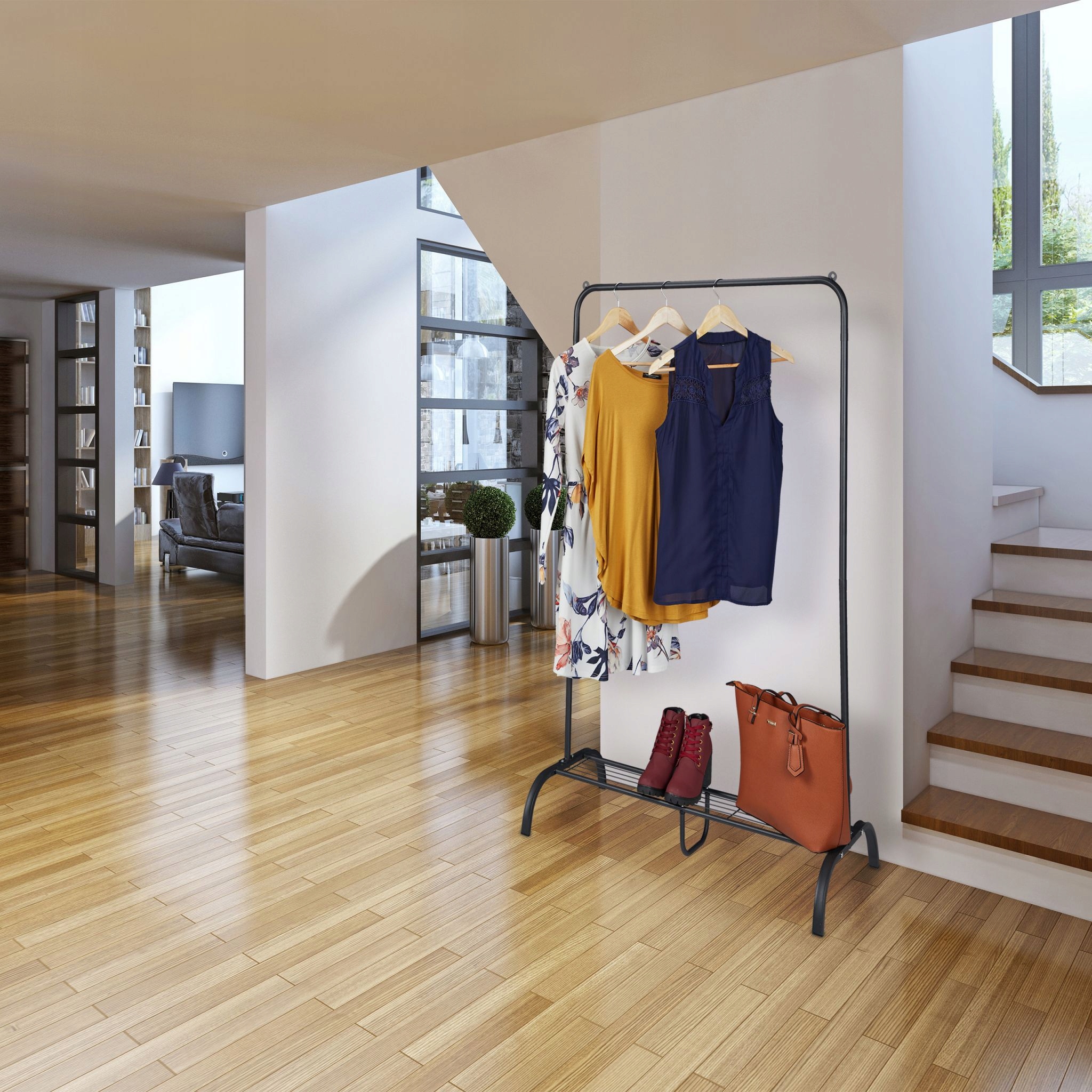 WIESZAK DRĄŻEK NA UBRANIA Z PÓŁKĄ METALOWY LOFT Wysokość mebla 139 cm