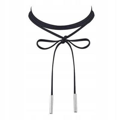 

Naszyjnik Choker Wrap Rzemień Czarny Srebrne Rurki