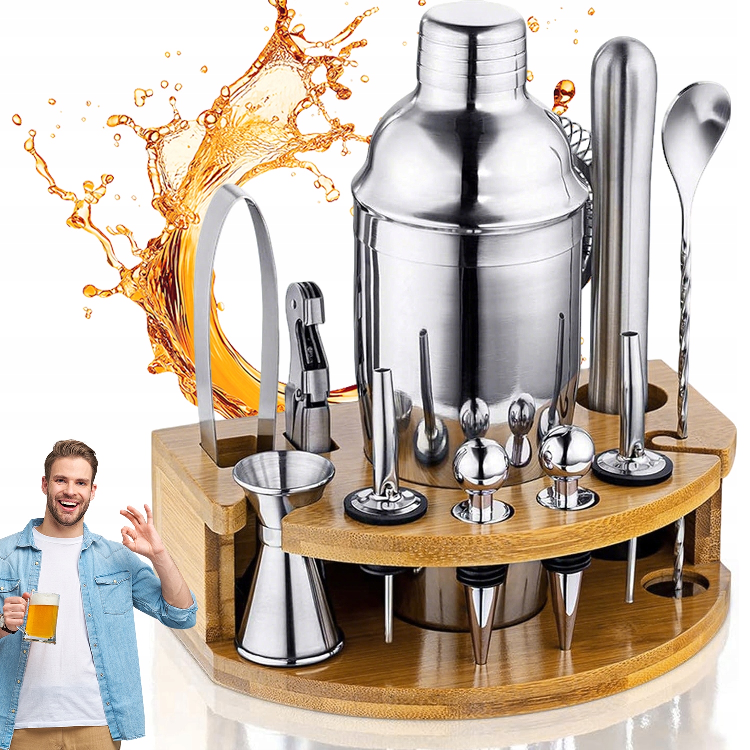 Barmanský Set Na Nápoje 12 Ks. Šejkr Tin-tin Strainer Muddler Jigger