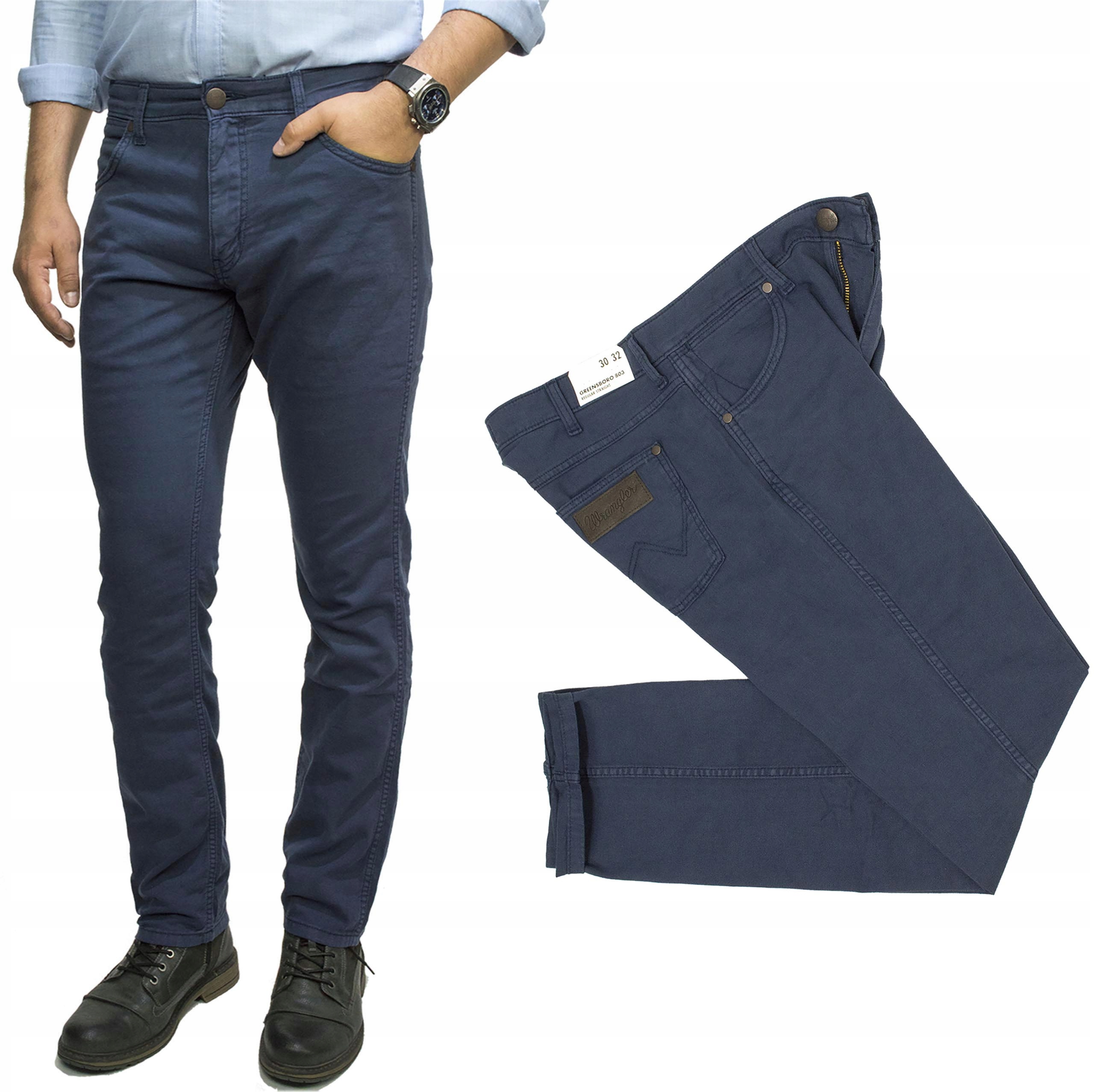 Wrangler Greensboro Straight 803 Navy Flax spodnie męskie regular W38 L32