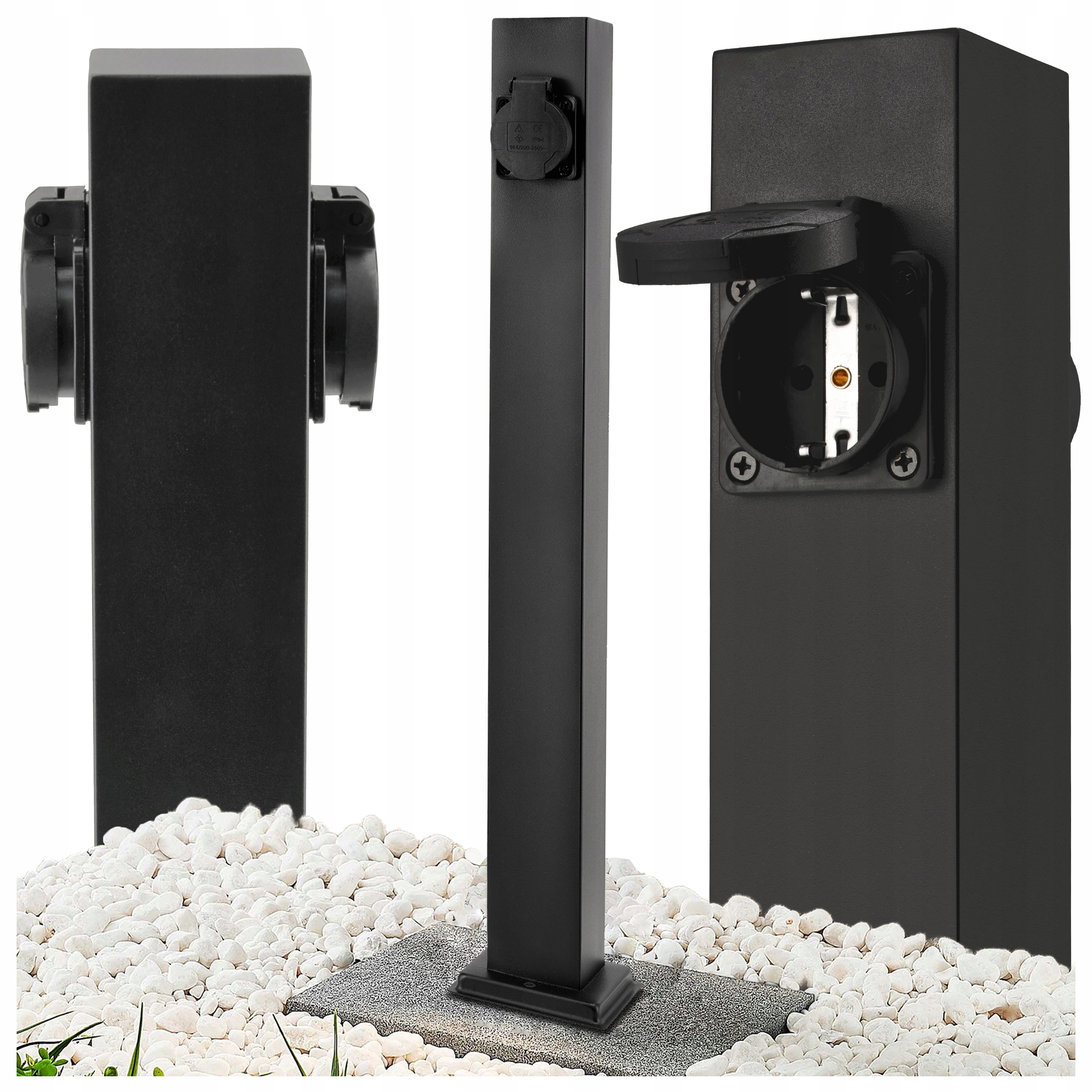 Elektryczny Słupek Lampa Stojąca Ogrodowa 2x Gniazdo Hermetyczne 60cm 16A