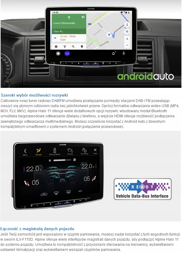 ALPINE ILX-F115D CARPLAY ANDROID-AUTO 11-CALI, HIT Pilot w zestawie nie