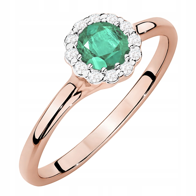 Zlatý Prstýnek pr. 585 se smaragdem 0,50 ct a brilianty 0,10 ct 14k