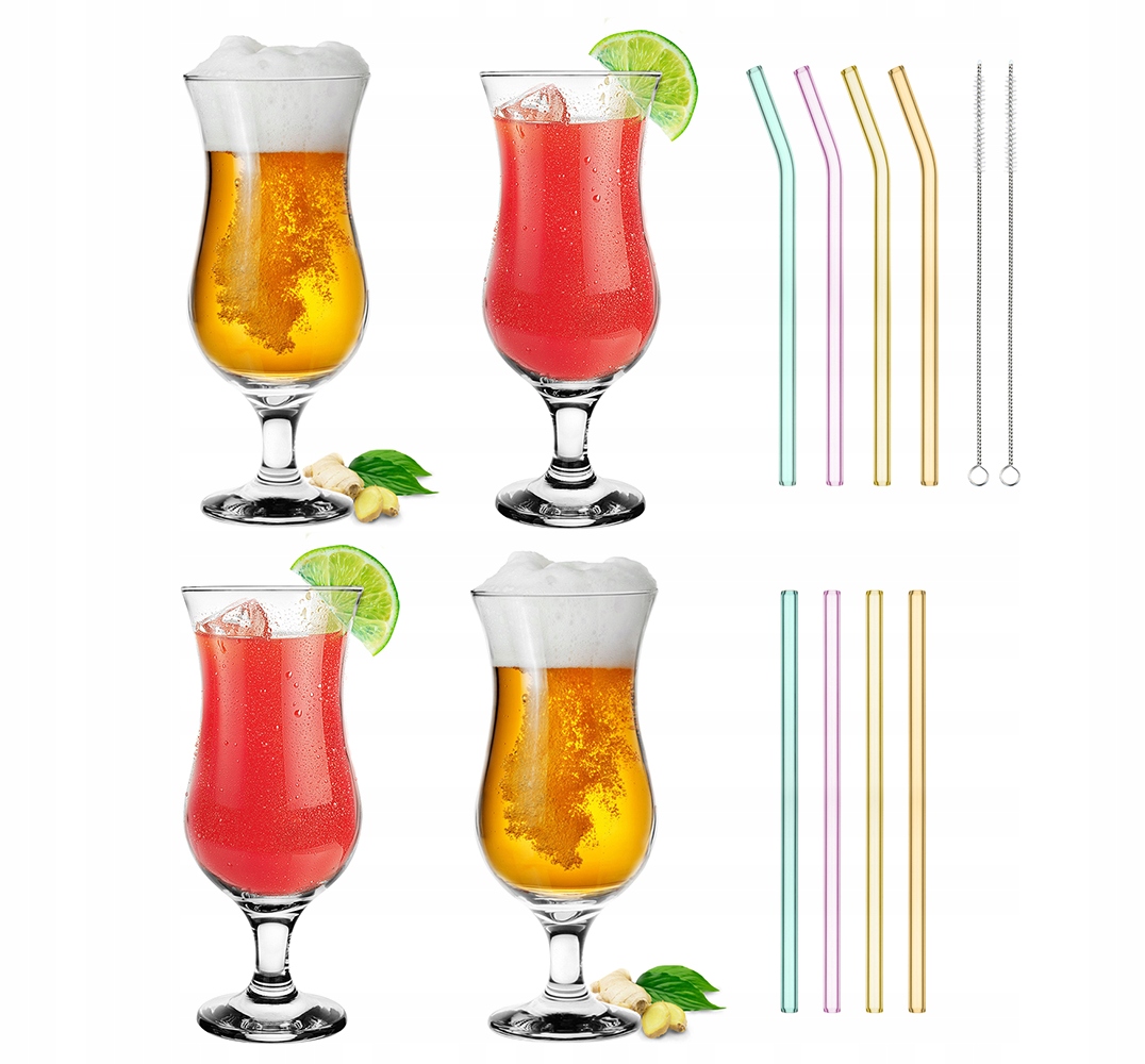 4x KIELISZEK KOKTAJLOWY 420 ml + 8x RURKI SZKLANE