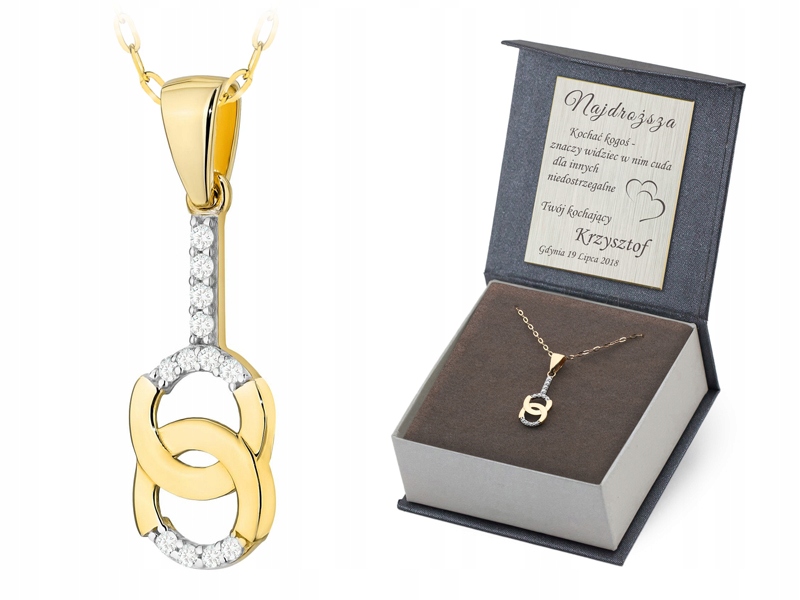 Zlatý Náhrdelník 40cm pr 585 Klasický přívěsek Spojená kolečka Zirkony 14k