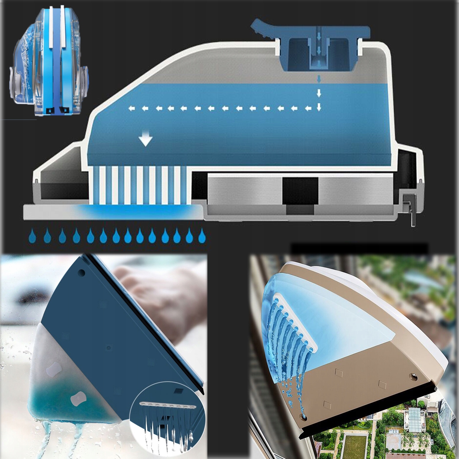 MAGNETYCZNA DWUSTRONNA MYJKA DO MYCIA OKIEN SZYB +ZBIORNIKIEM NA WODE Model window washer