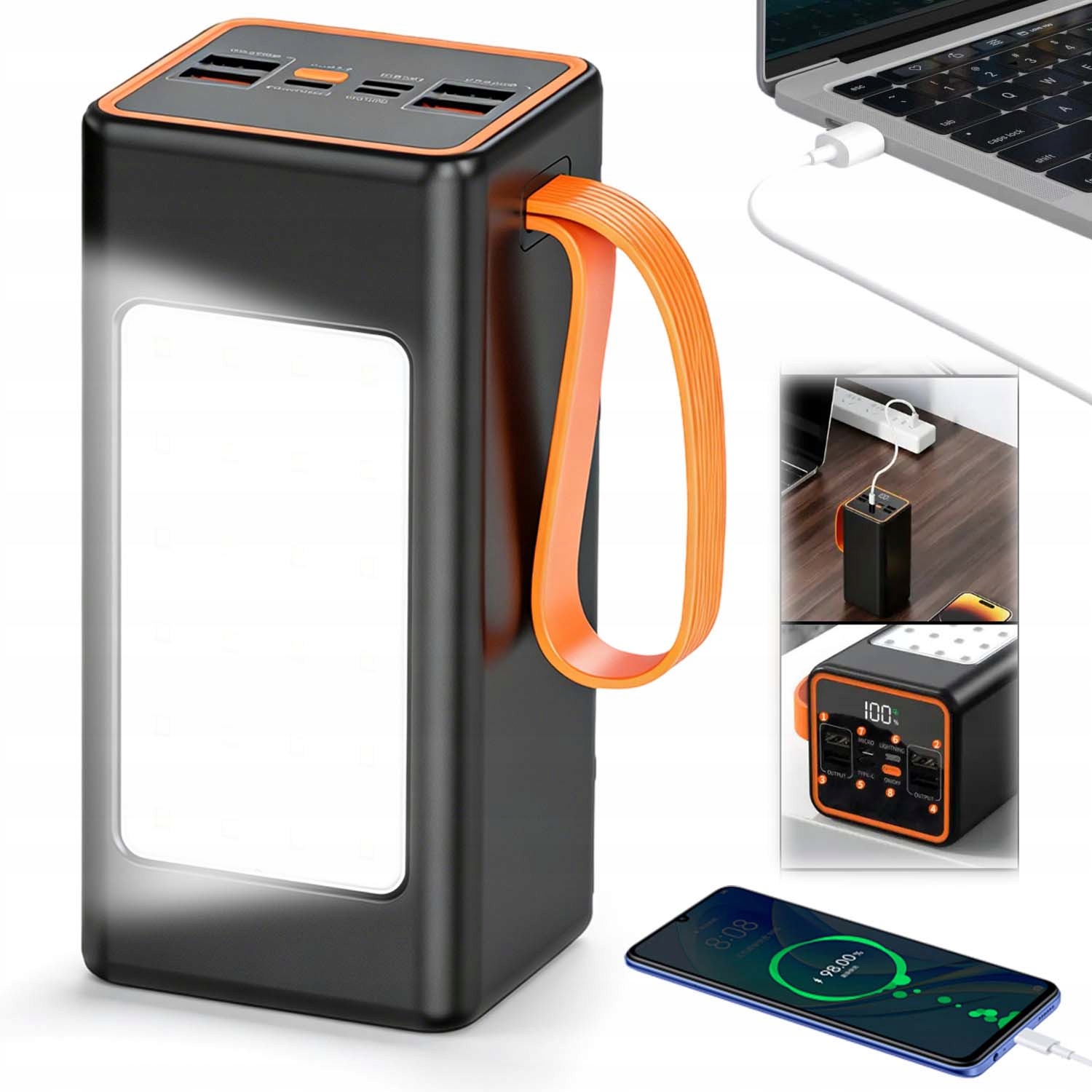 Powerbanka 50000 Mah Rychlé Nabíjení 4 Výstupy Usb Led Svítilna Přenosná