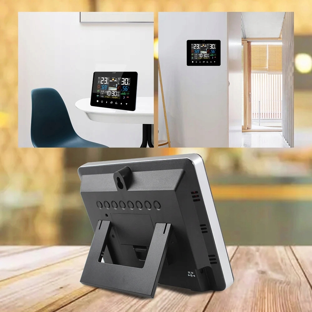 NOWOCZESNA RADIOWA STACJA POGODOWA, PROGNOZA POGODY, ZESTAWIE ZEGAR RADIOW Wysokość całkowita 13 cm