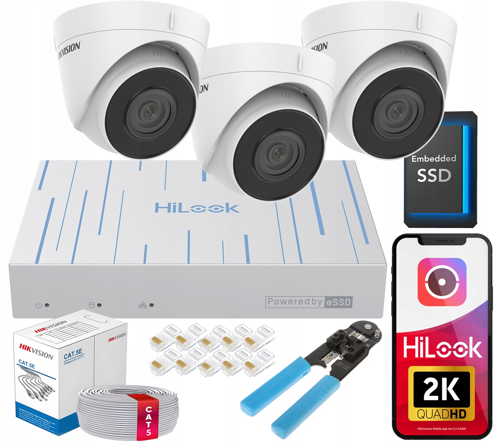 Sada na monitorovanie Ip Hikvision 3 kamery 4Mpx PoE Ir 30 m Detekcia Ssd 1TB
