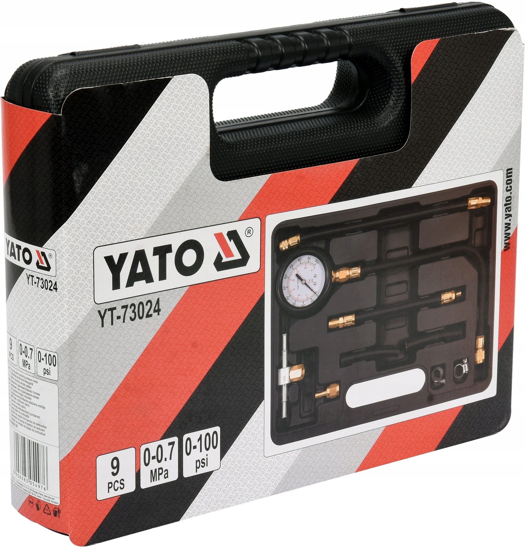 ZESTAW MIERNIK TESTER CIŚNIENIA WTRYSKU PALIWA 9 ELEMENTÓW YT-73024 YATO Marka bez marki