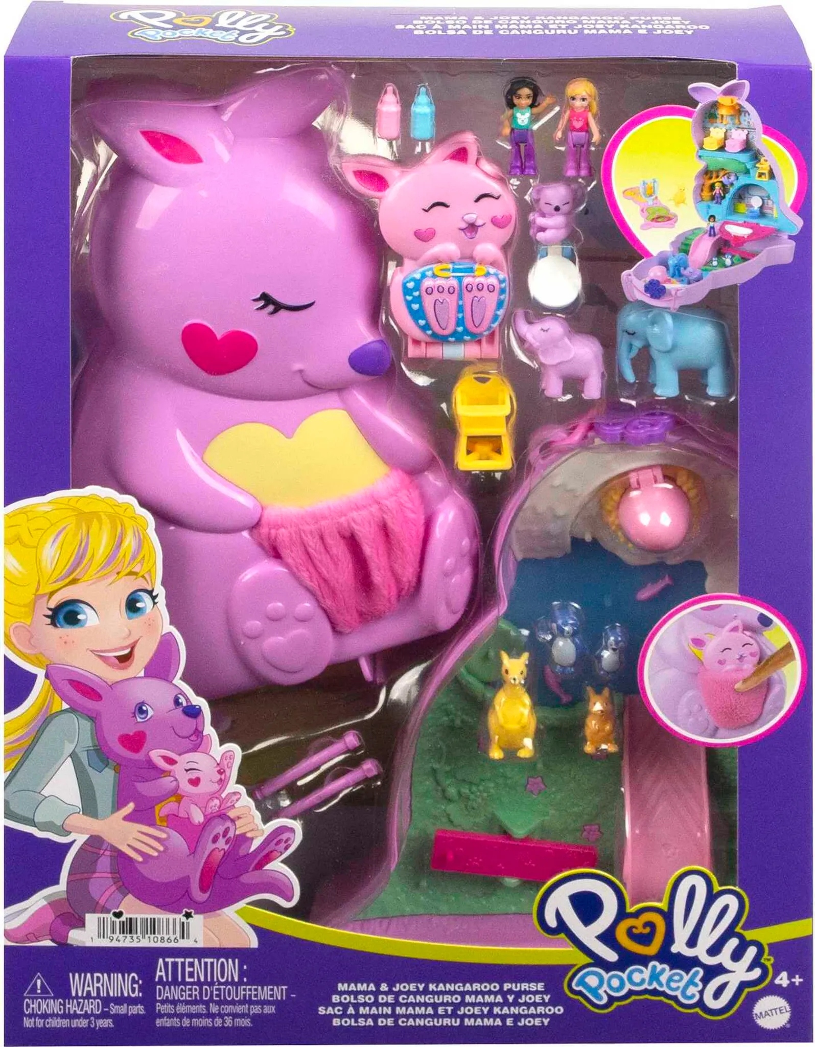 POLLY POCKET KOMPAKTNÁ BÁBIKA KABELKA KLOKAN SADA NA HRANIE + DOPLNKY Časti súpravy domek lalka