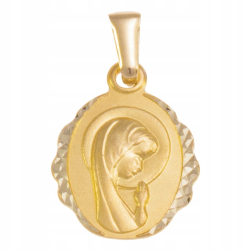 Zlatý medailon Matka Boží 585 Dárek na křtiny diamantový