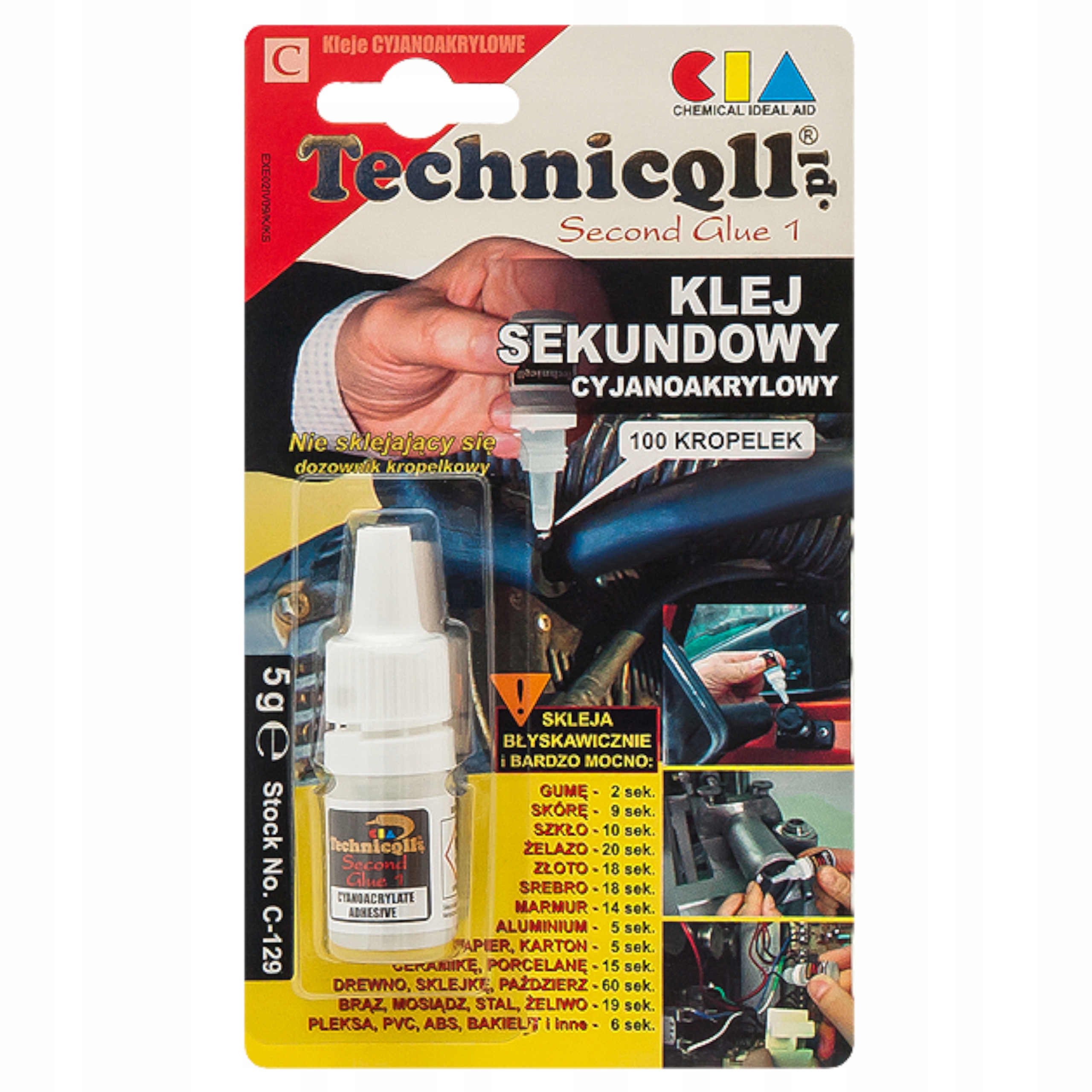 Klej Sekundowy Cyjanoakrylowy Sekundowy Uniwersalny Błyskawiczny 5g C-129