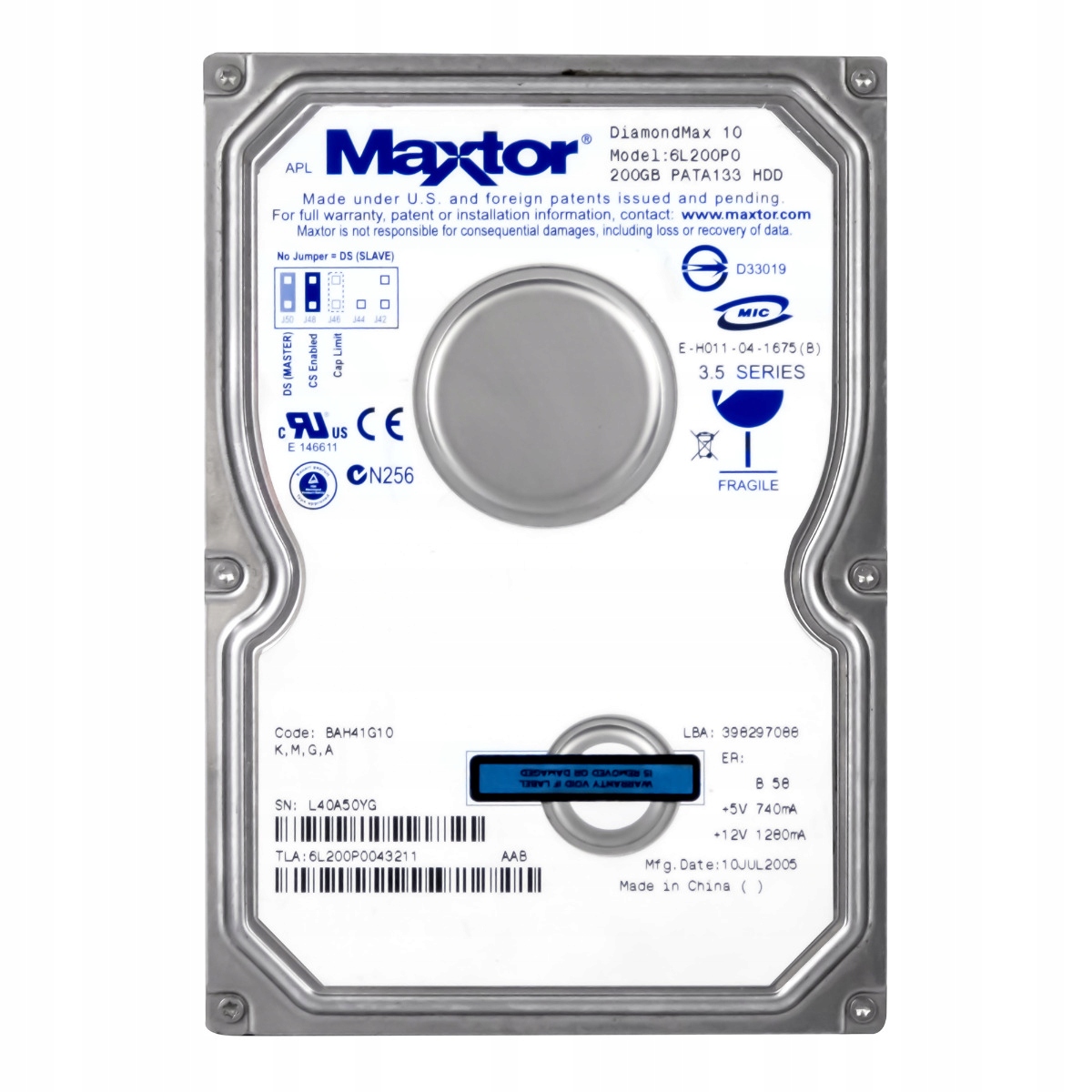 Maxtor DiamondMax 10 200GB 7.2K 8MB Ata 3.5'' 6L200P0