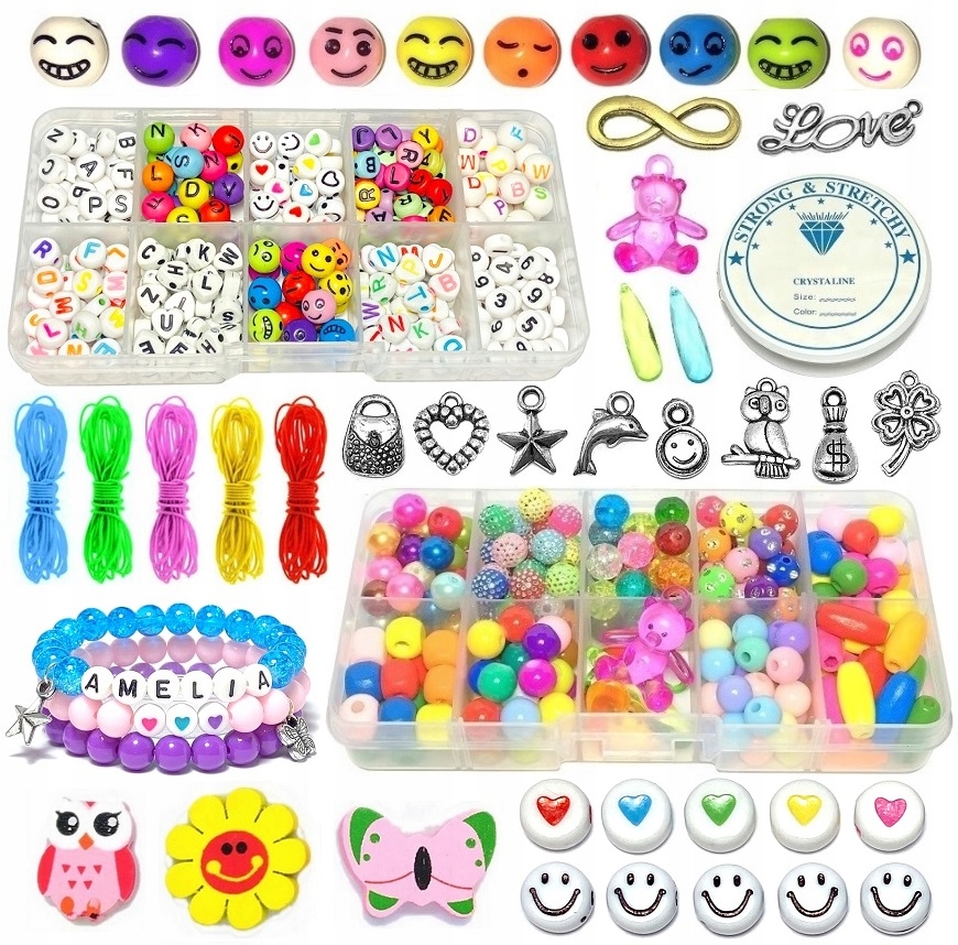 ZESTAW KORALIKI do ROBIENIA BRANSOLETEK dla DZIECI