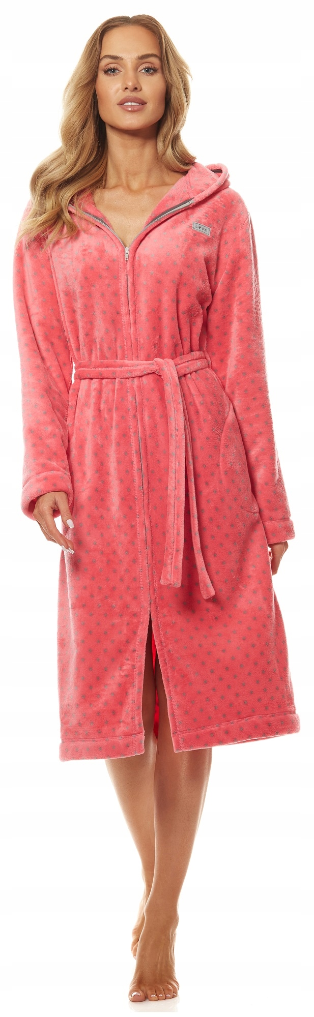 DŁUGI ZAPINANY SZLAFROK DAMSKI KAPTUR PODOMKA M Kaptur z kapturem