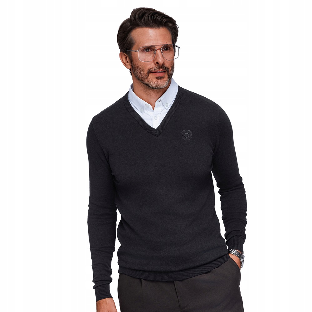 Elegantní pánský svetr s výstřihem do V, černý, módní OM-SWSW-0102 vel. S