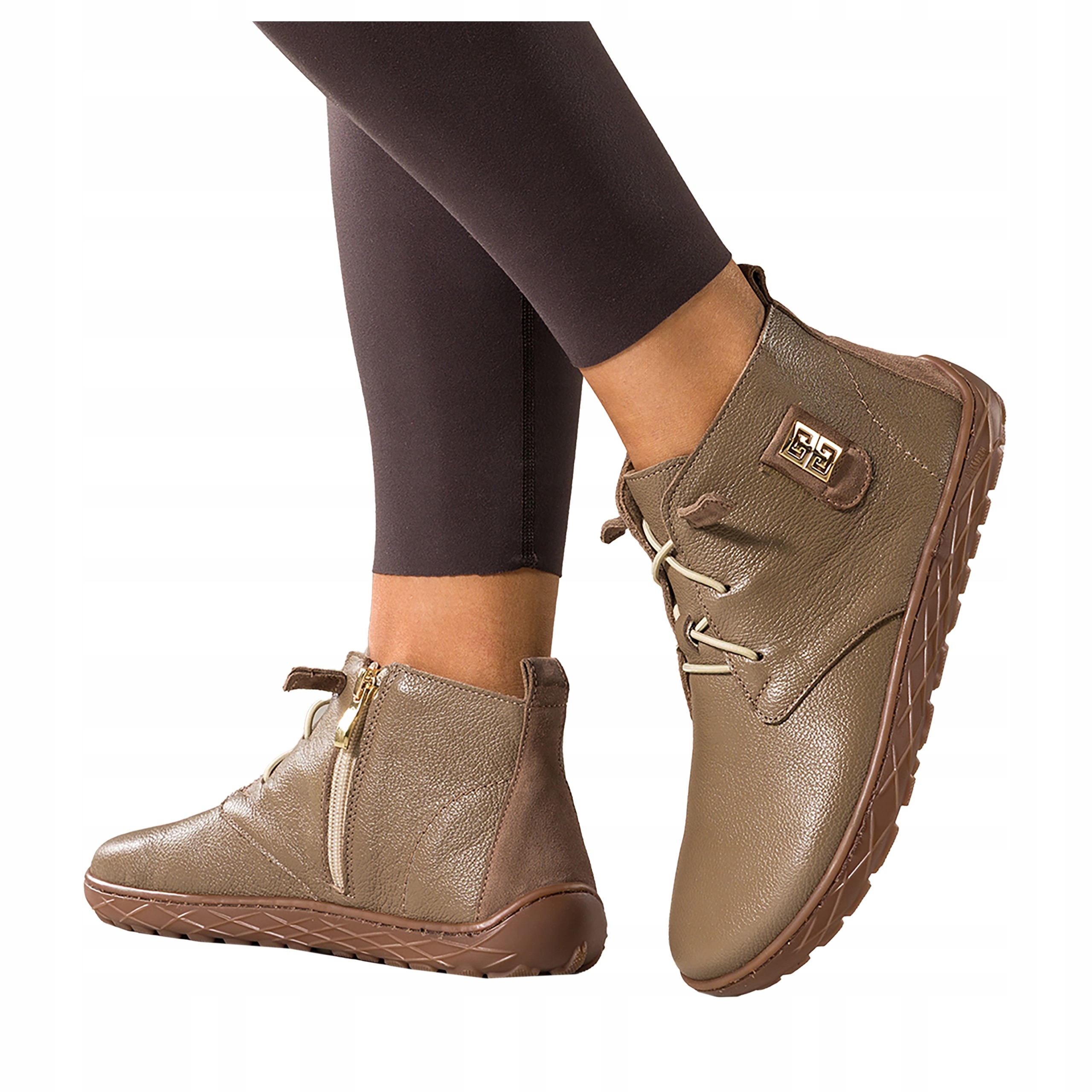 Béžové dámské kotníkové boty Barefoot Široké Pohodlné Elastické Šněrovací velikost 39