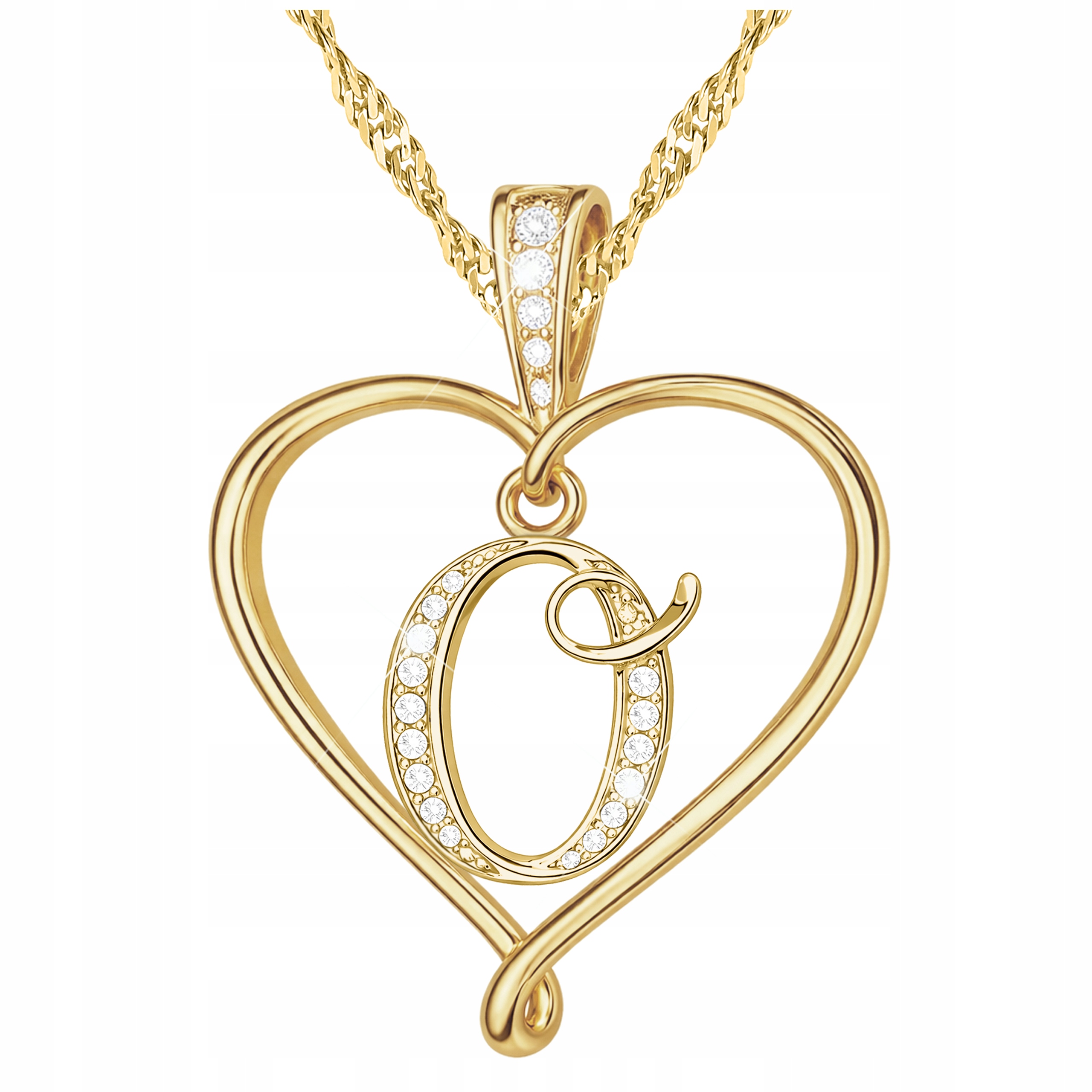 Zlatý náhrdelník Písmeno Iniciál O Dámské Srdce Zirkony Stříbro 925