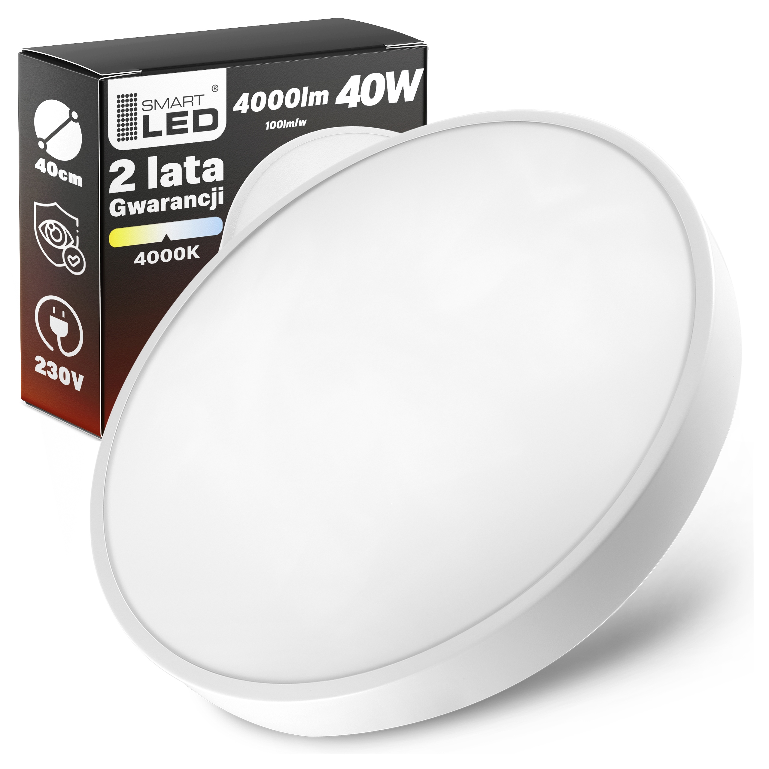 Lampa Sufitowa Plafon Led Sufitowy 40W 40cm Panel Natynkowy Okrągły