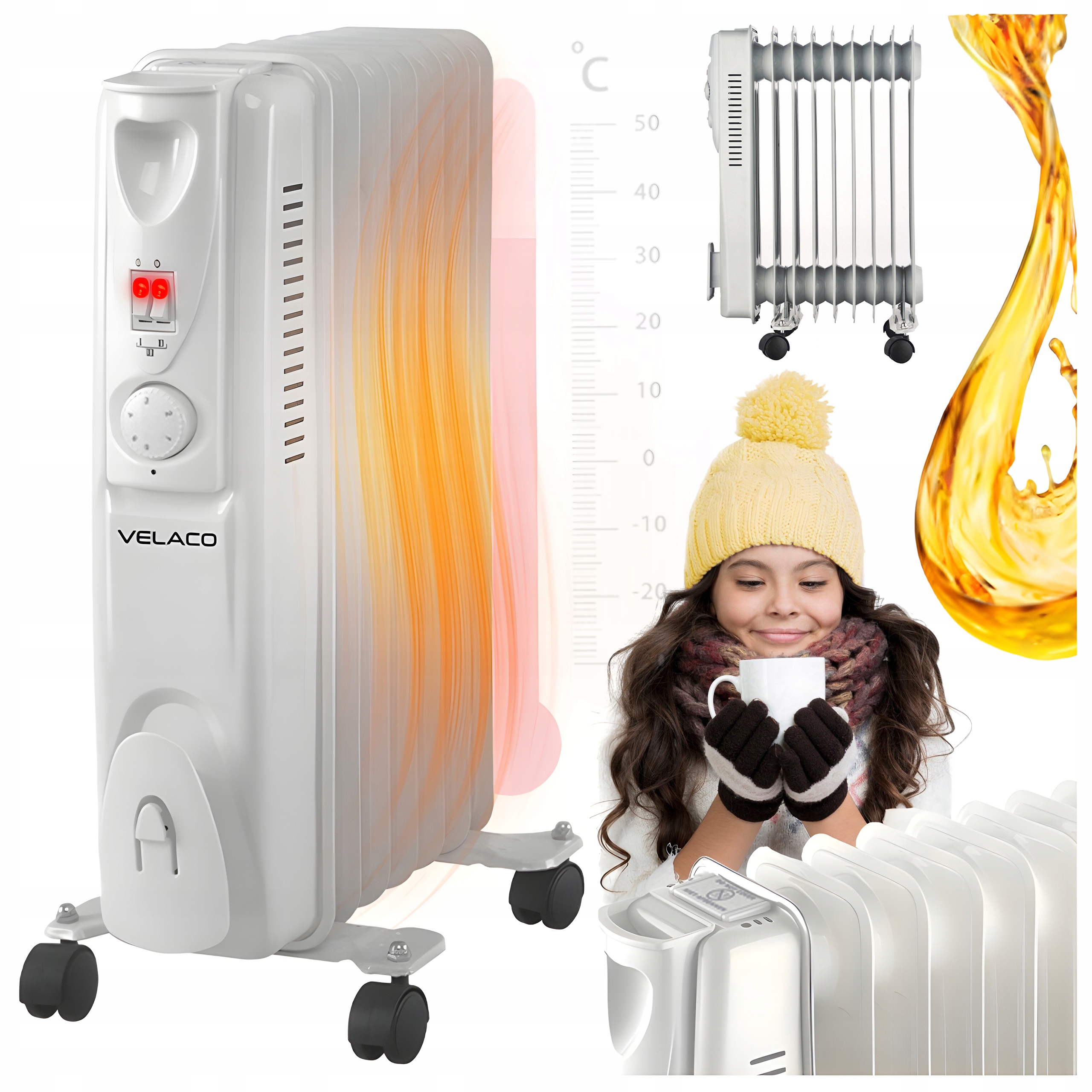 ЭЛЕКТРИЧЕСКИЙ НАГРЕВАТЕЛЬ МАСЛА 9 РЕБЕР ТЕРМОСТАТ МЕРАПИ 2000 ВАТТ