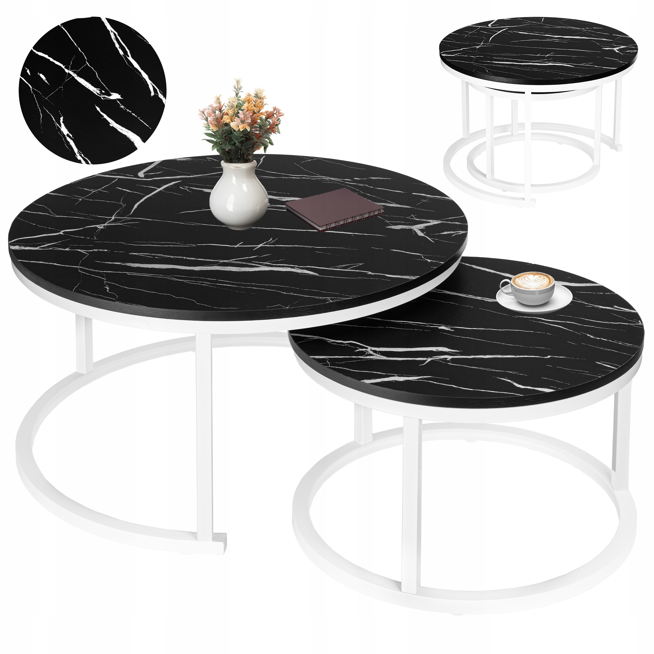 Sada Konferenčních Stolků 2v1 Konferenční Stolek Mramor Lavička Do Obývacího Pokoje 70 50 cm