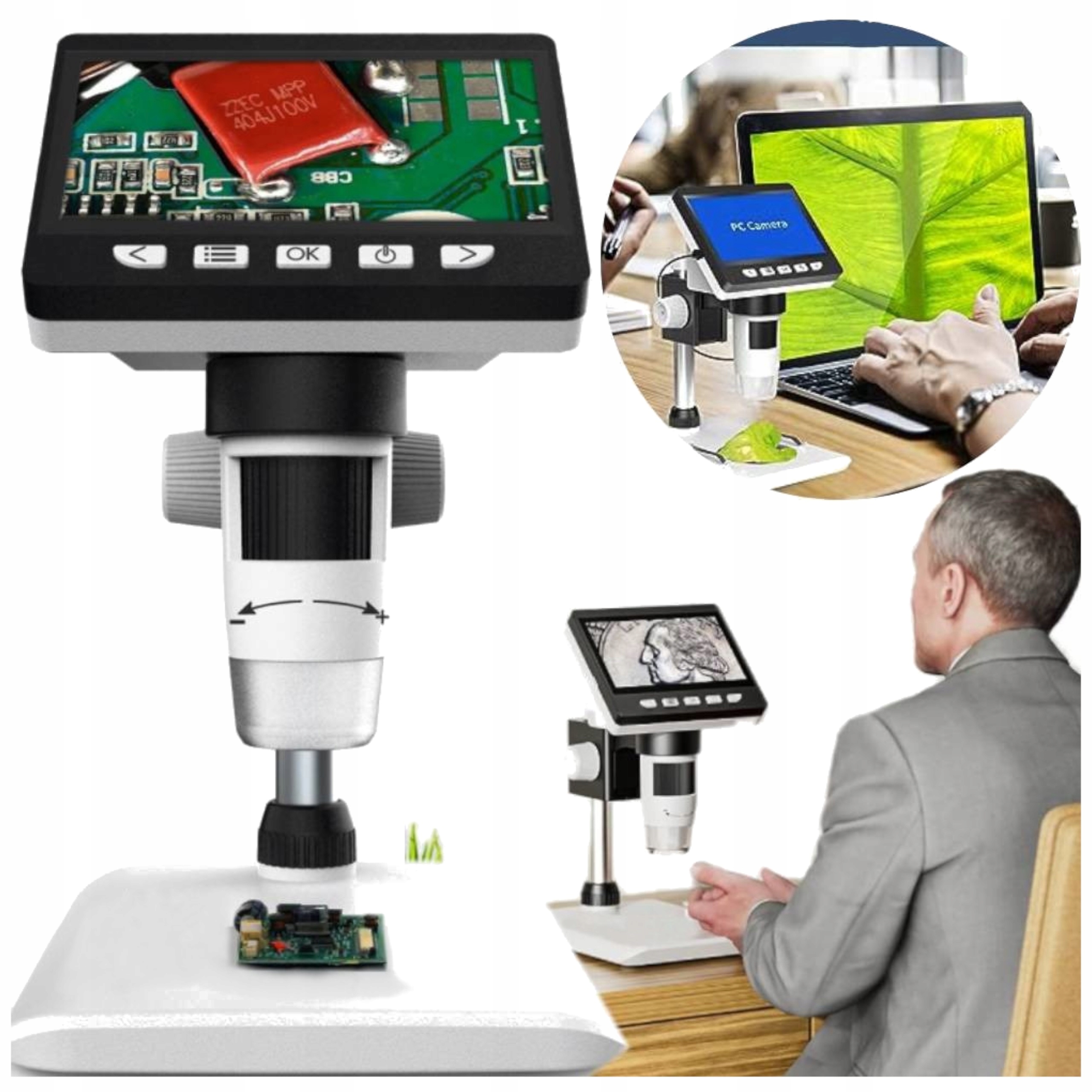 Mikroskop Cyfrowy Powiększenie 1080P Naukowy Regulowany Statyw Lupa