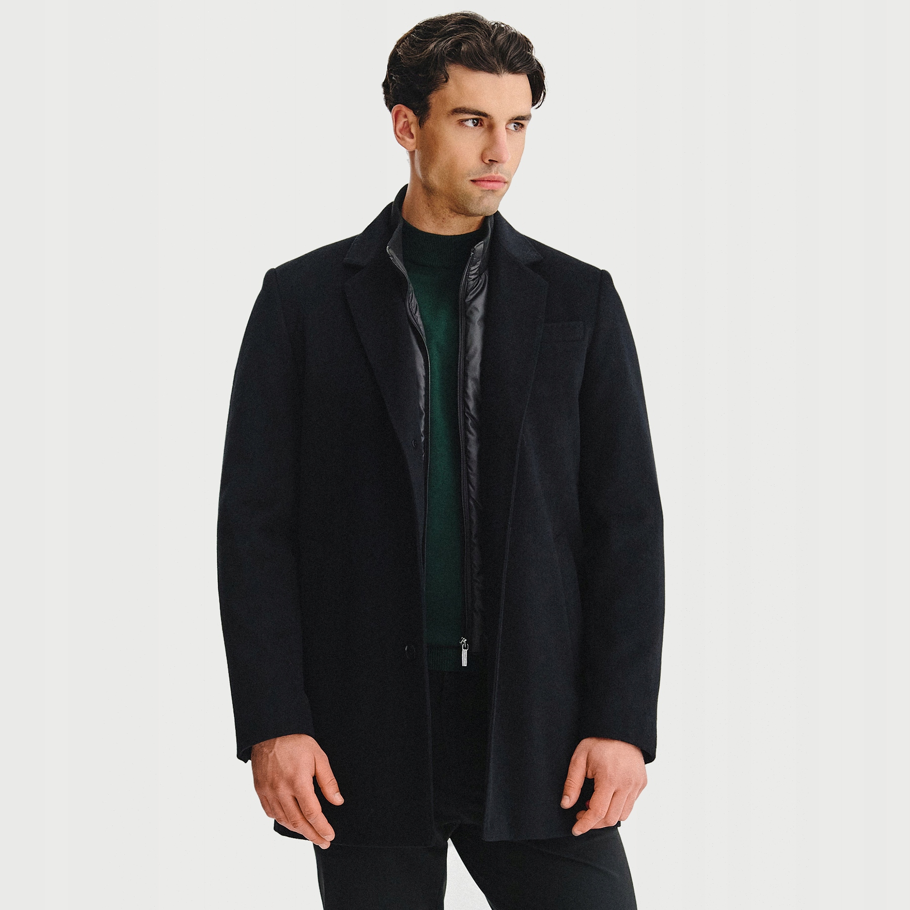 Pánský černý kabát s vlnou Pako Lorente , vel 48