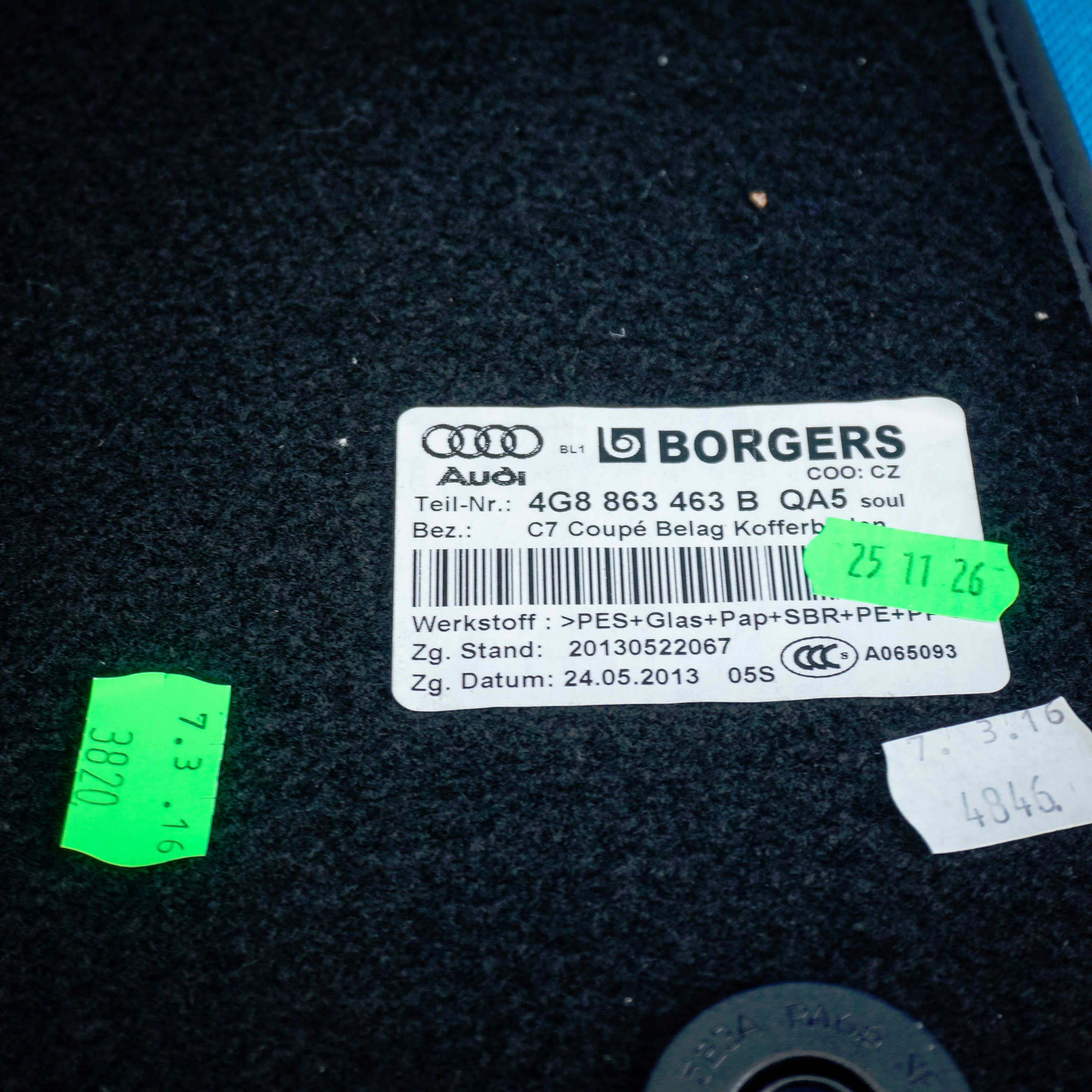 floor upholstery boot Audi A7 S7 RS7 4G8 4G8863463B