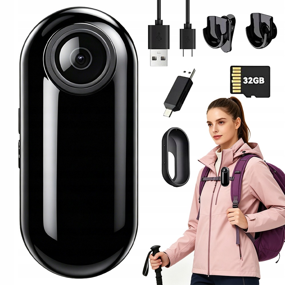 Sportovní Kamera Mini Full Hd 1080P Přenosná S 32 Gb Kartou A Adaptérem Otg