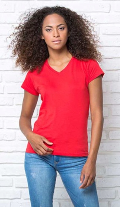 Bluzka dekolt w serek V-NECK 100% bawełna Lime M Rękaw krótki rękaw