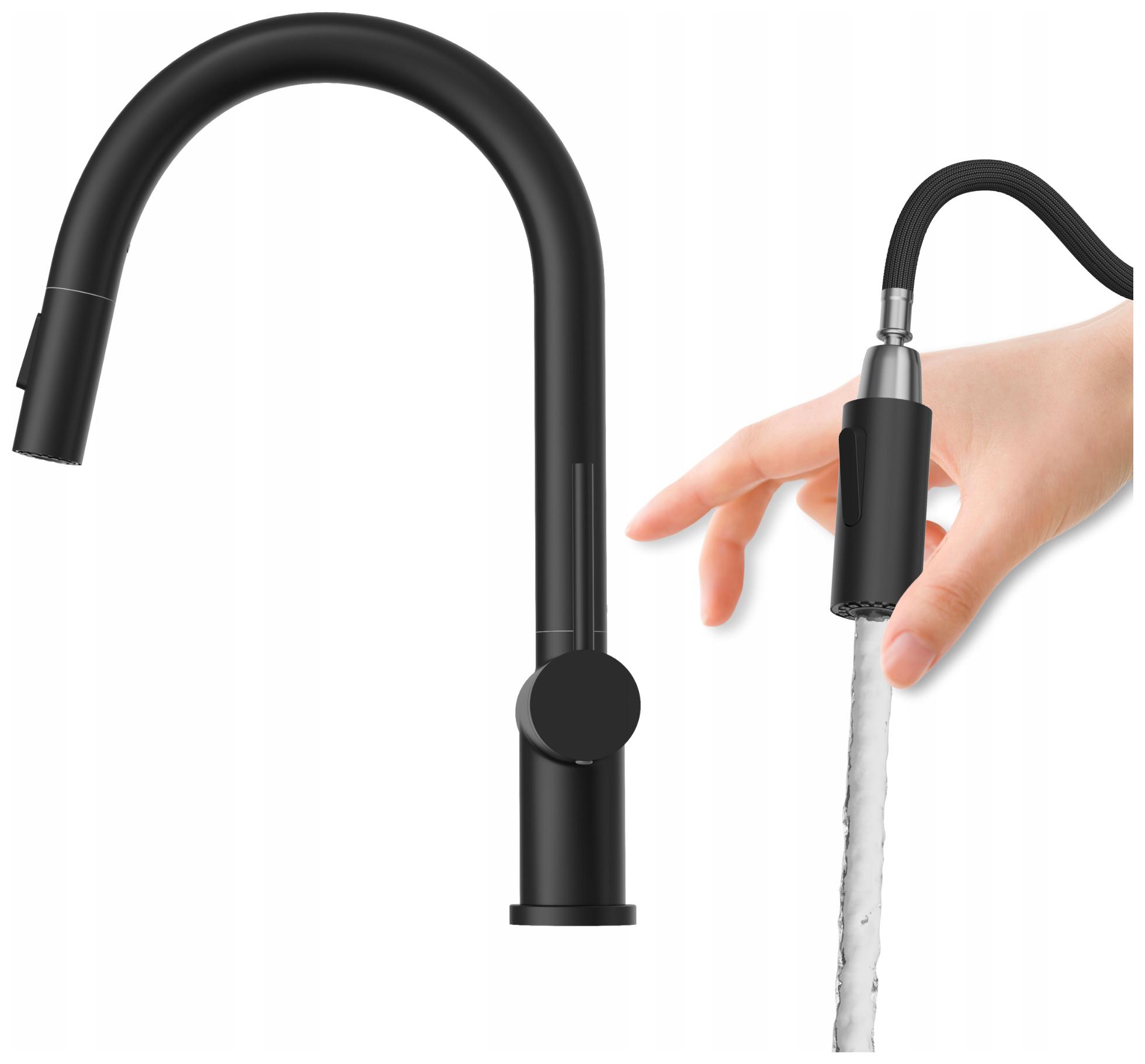 Kuchyňská baterie chromová vysoká s výsuvným otočným výtokem Naya Černá