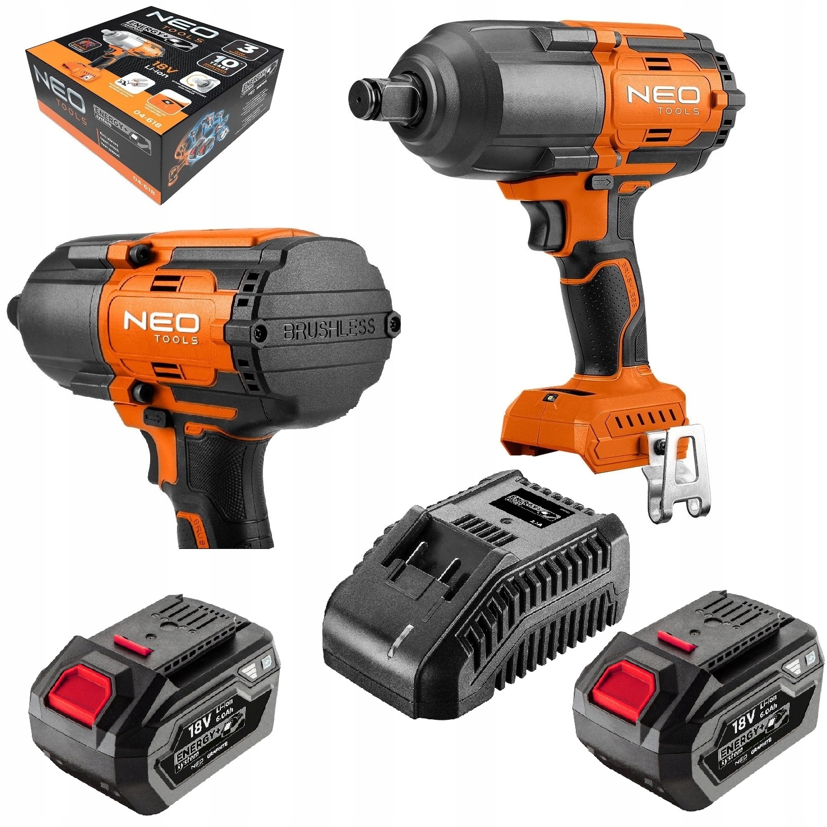 NEO Klucz udarowy akumulatorowy 1100Nm bezszczotkowy 1/2” 18V 2 x 6Ah ładow