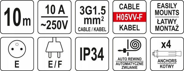 Prodlužovací Kabel Na Navíječi Elektrický Automat 10 M 1 M